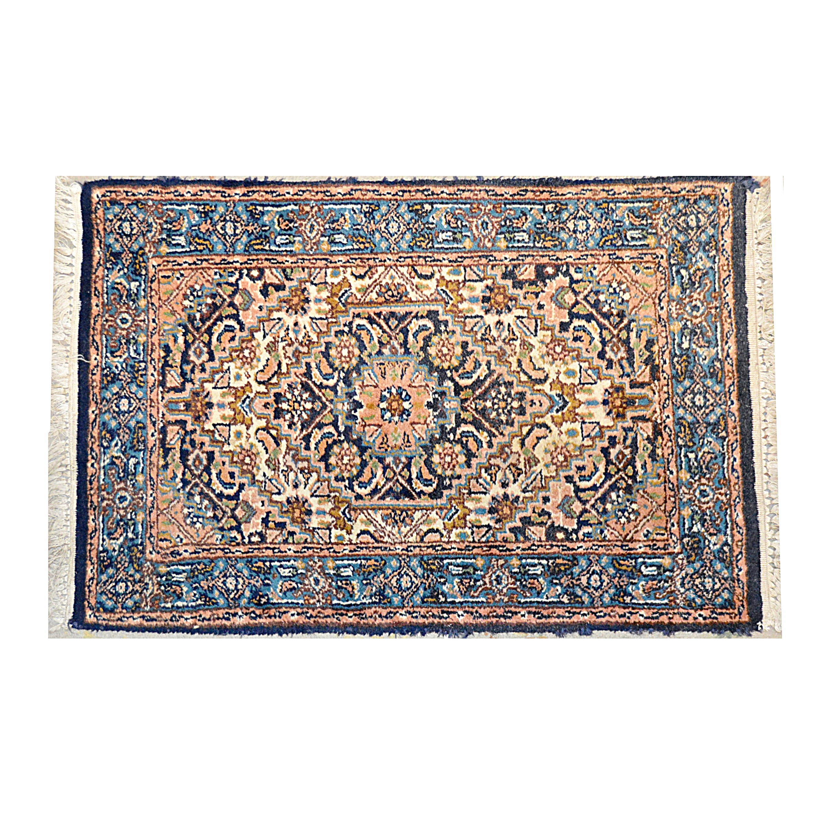 Vintage Hand-Knotted Indian Persian Nain Style Wool Accent Rug