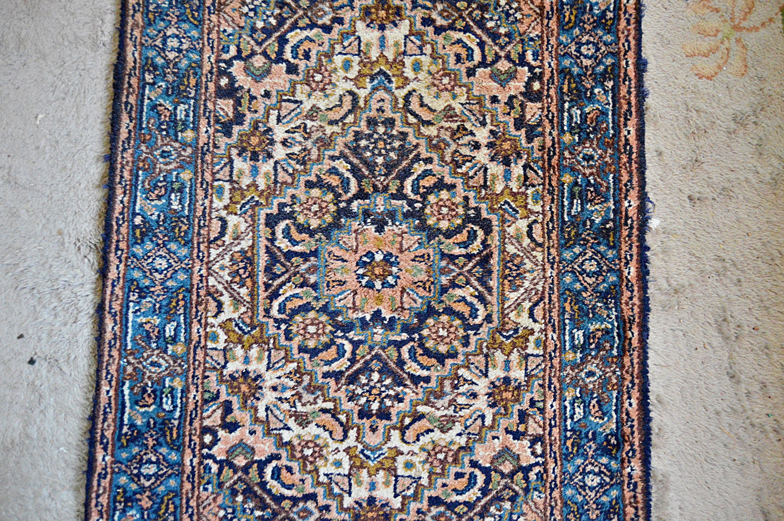 Vintage Hand-Knotted Indian Persian Nain Style Wool Accent Rug