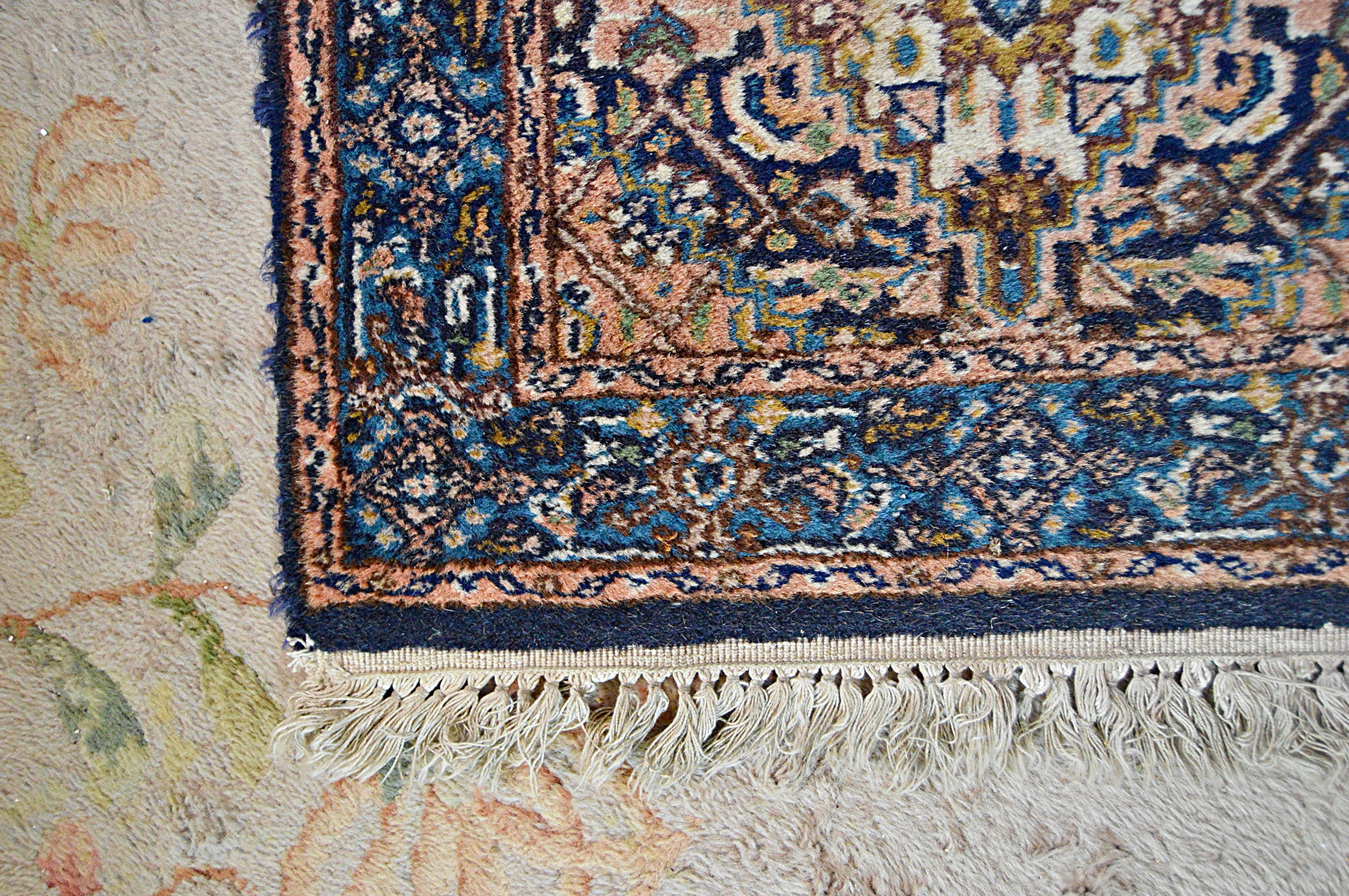 Vintage Hand-Knotted Indian Persian Nain Style Wool Accent Rug