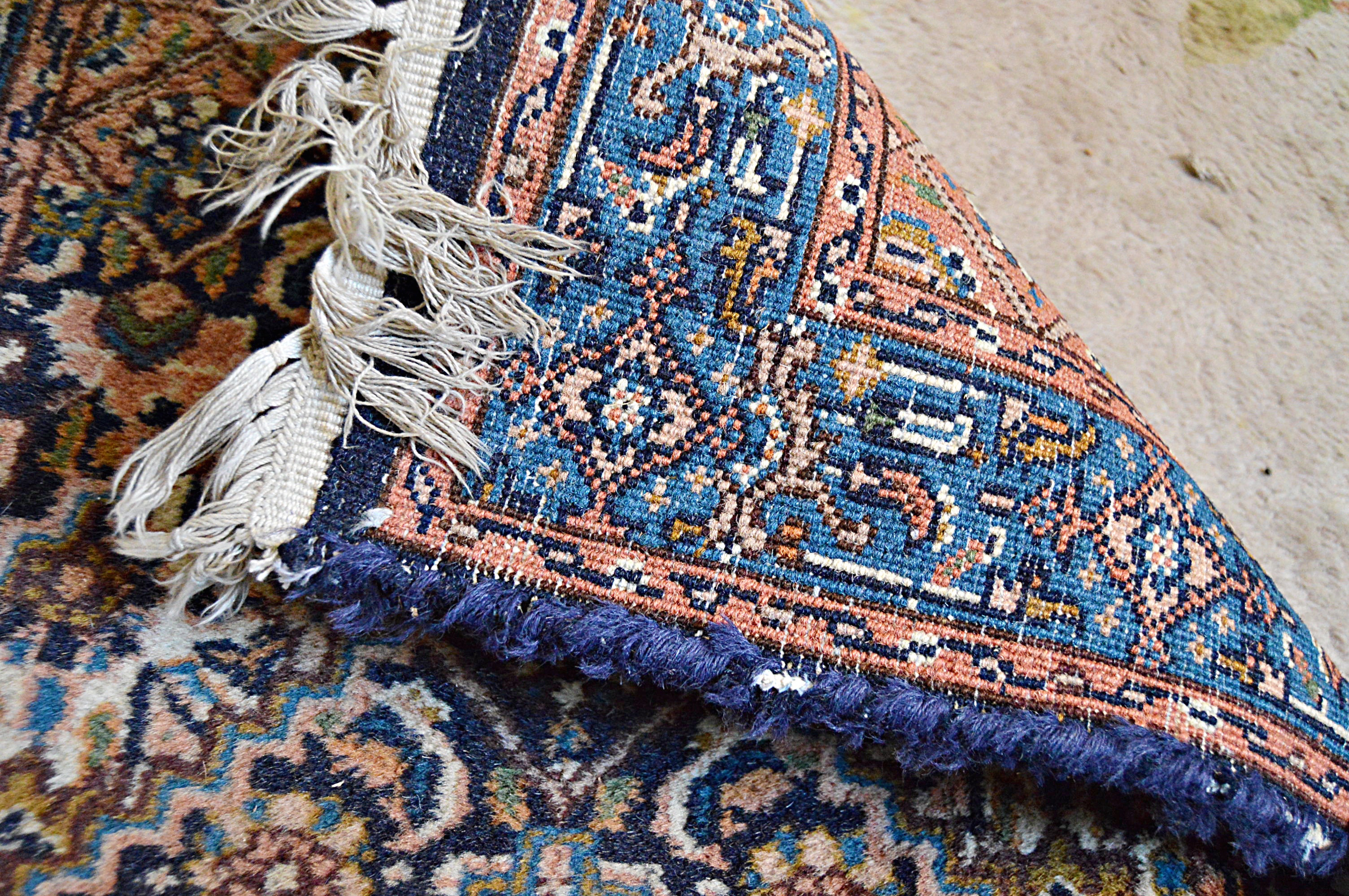 Vintage Hand-Knotted Indian Persian Nain Style Wool Accent Rug