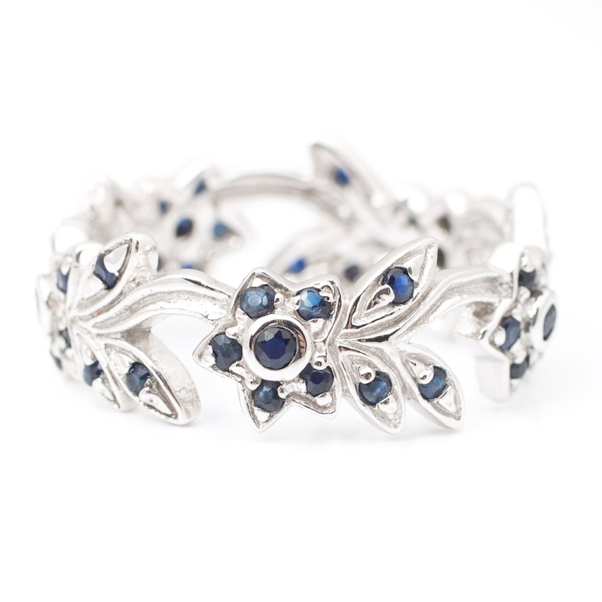 Sterling Silver Sapphire Flower Ring