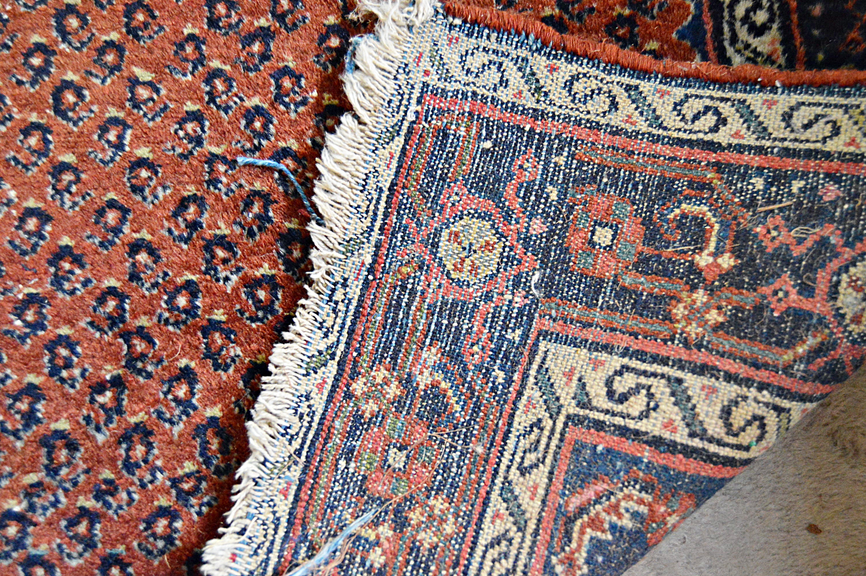 Semi-Antique Hand-Knotted Persian Mir Wool Accent Rug