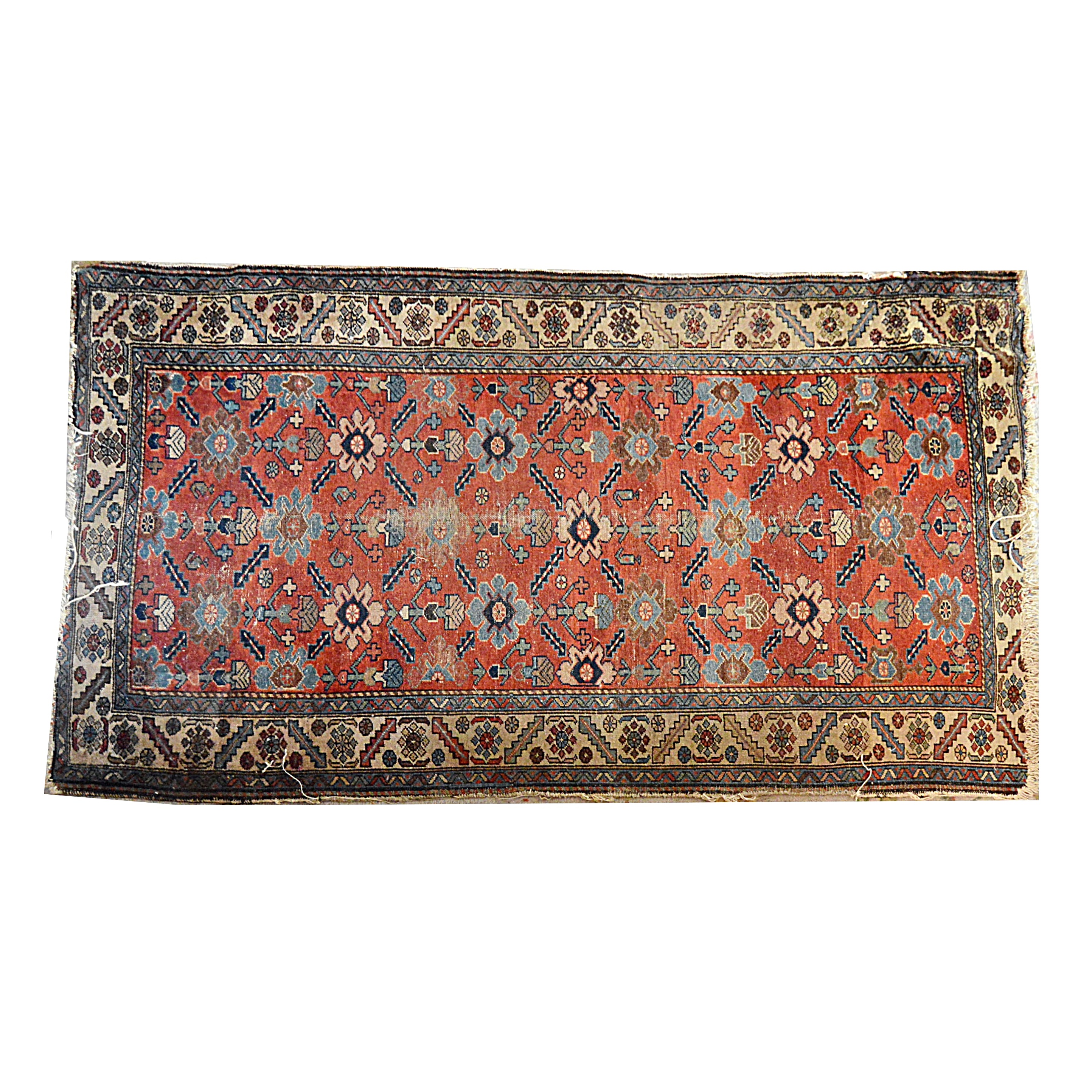 Antique Hand-Knotted Kurdish Wool Accent Rug