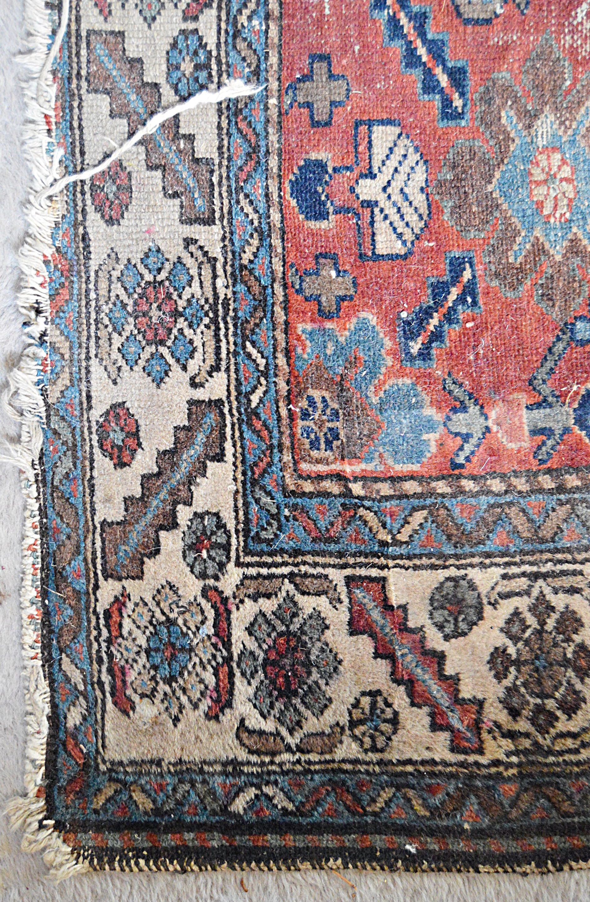 Antique Hand-Knotted Kurdish Wool Accent Rug