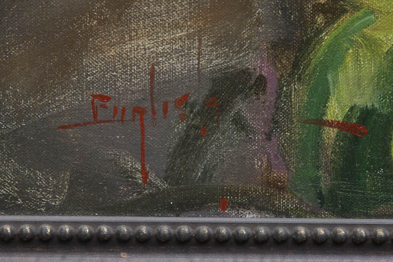 Kim English Framed Oil Painting of a Street Market