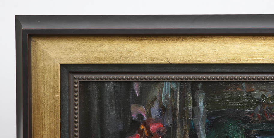 Kim English Framed Oil Painting of a Street Market