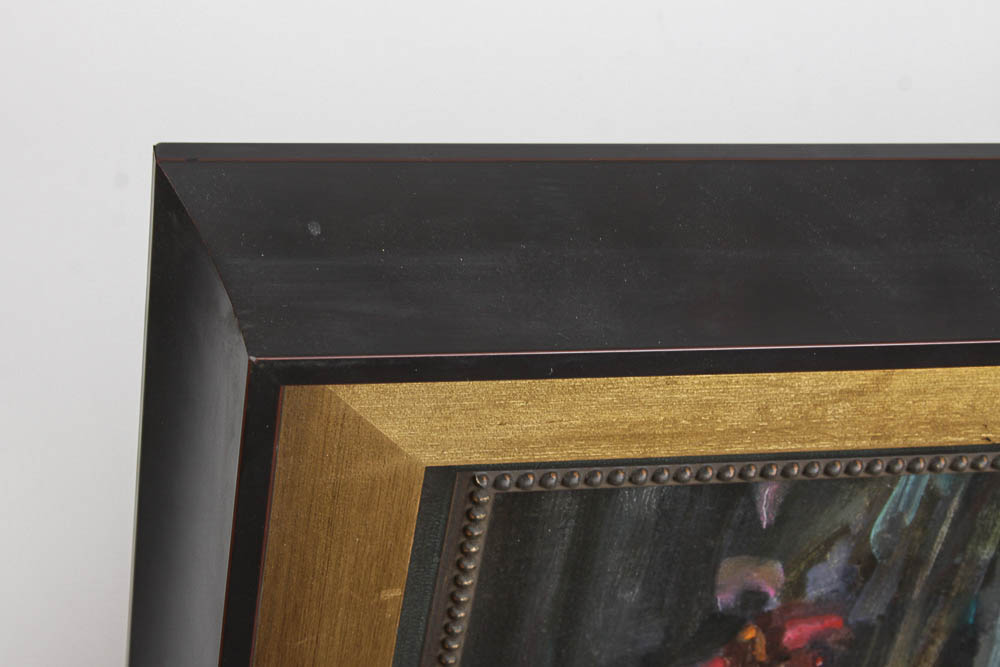 Kim English Framed Oil Painting of a Street Market