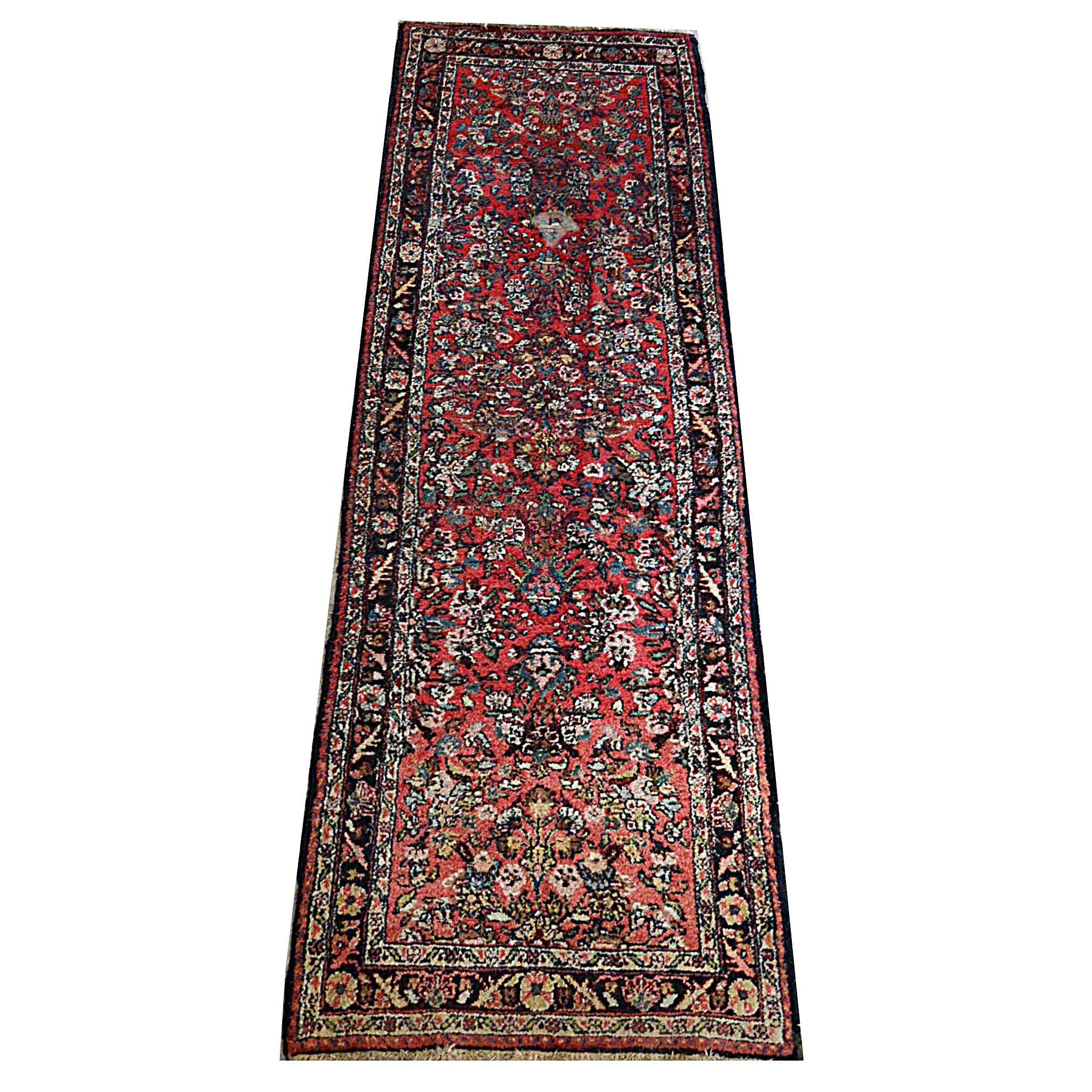 Semi-Antique Hand-Knotted Malayer Sarouk Wool Carpet Runner