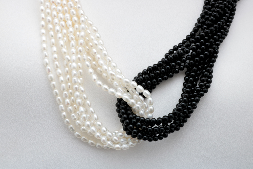 14K Yellow Gold, Freshwater Pearl and Black Chalcedony Necklace