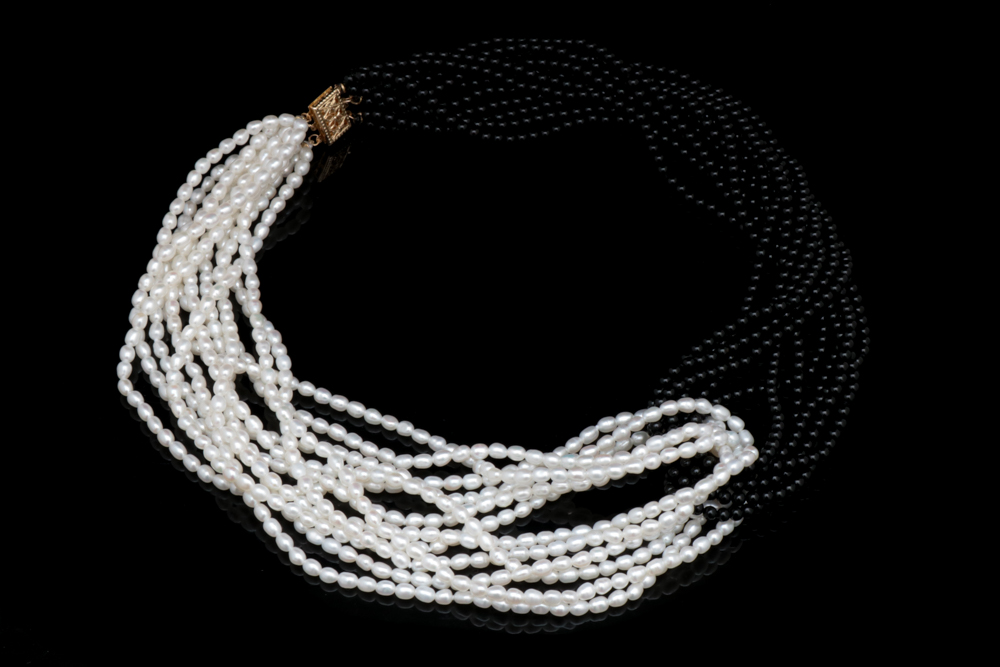 14K Yellow Gold, Freshwater Pearl and Black Chalcedony Necklace