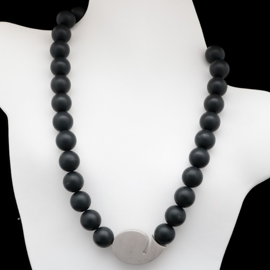 Bastian Sterling Silver and Black Onyx Bead Necklace