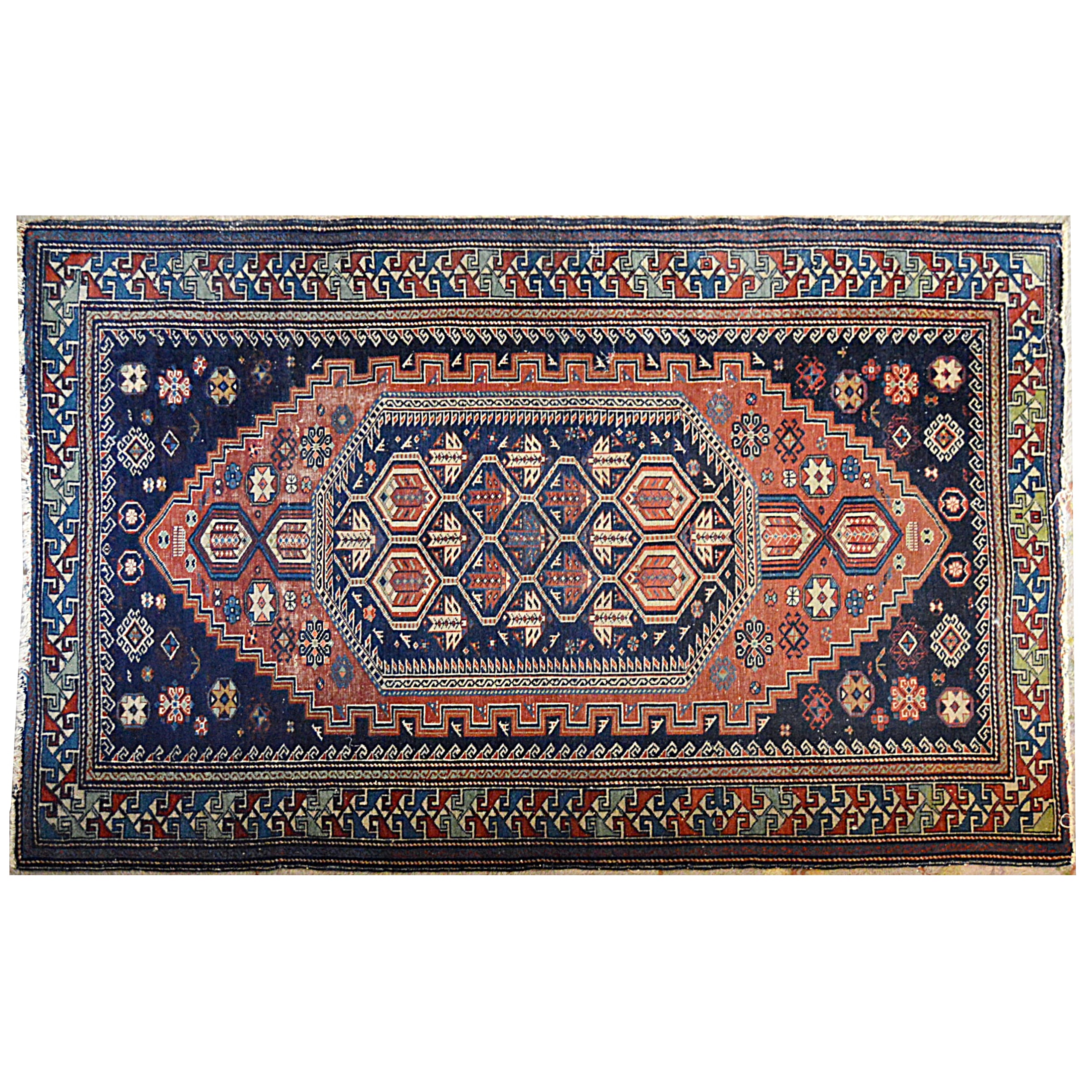 Antique Hand-Knotted Caucasian Shirvan Wool Accent Rug