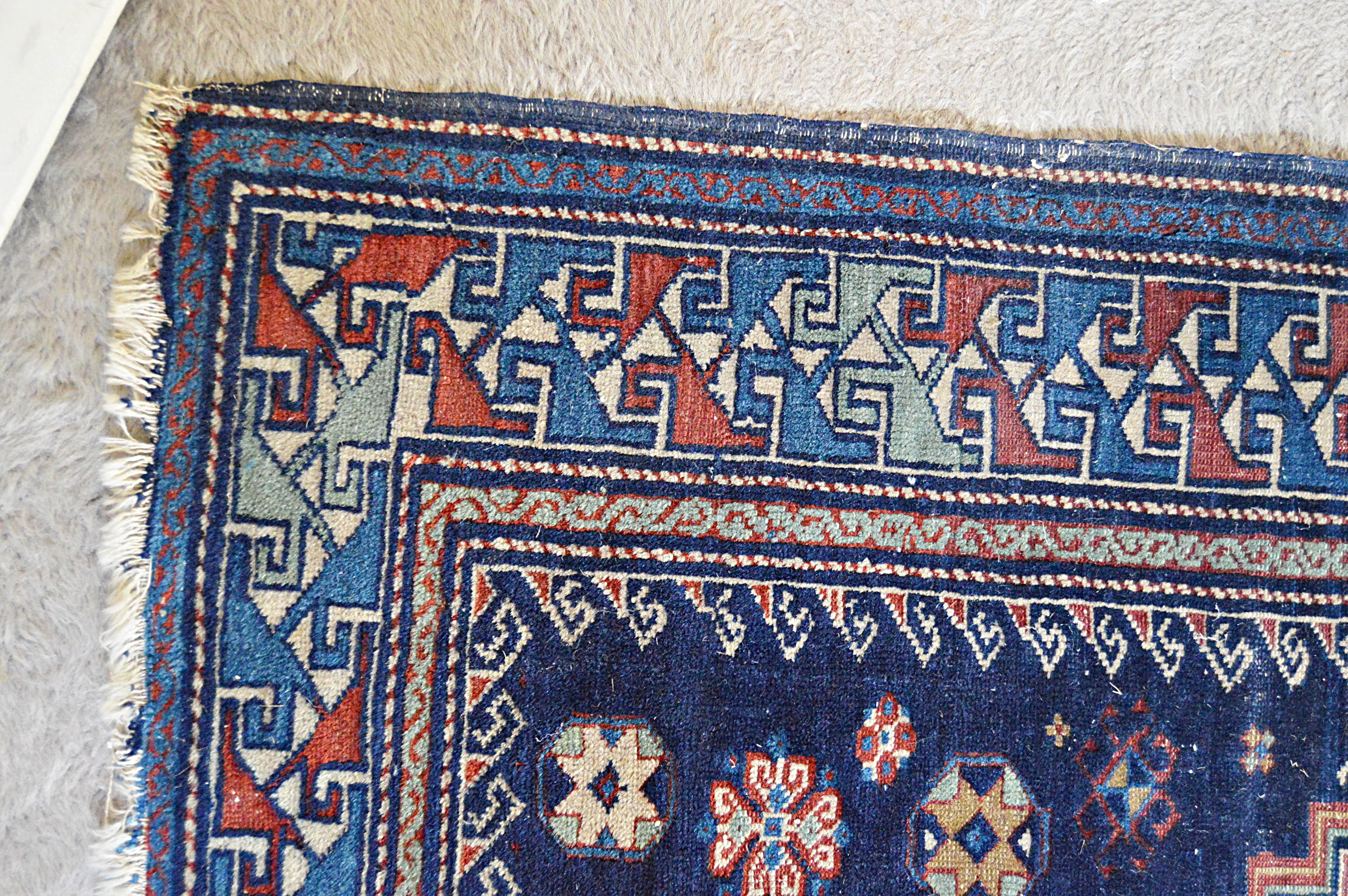 Antique Hand-Knotted Caucasian Shirvan Wool Accent Rug
