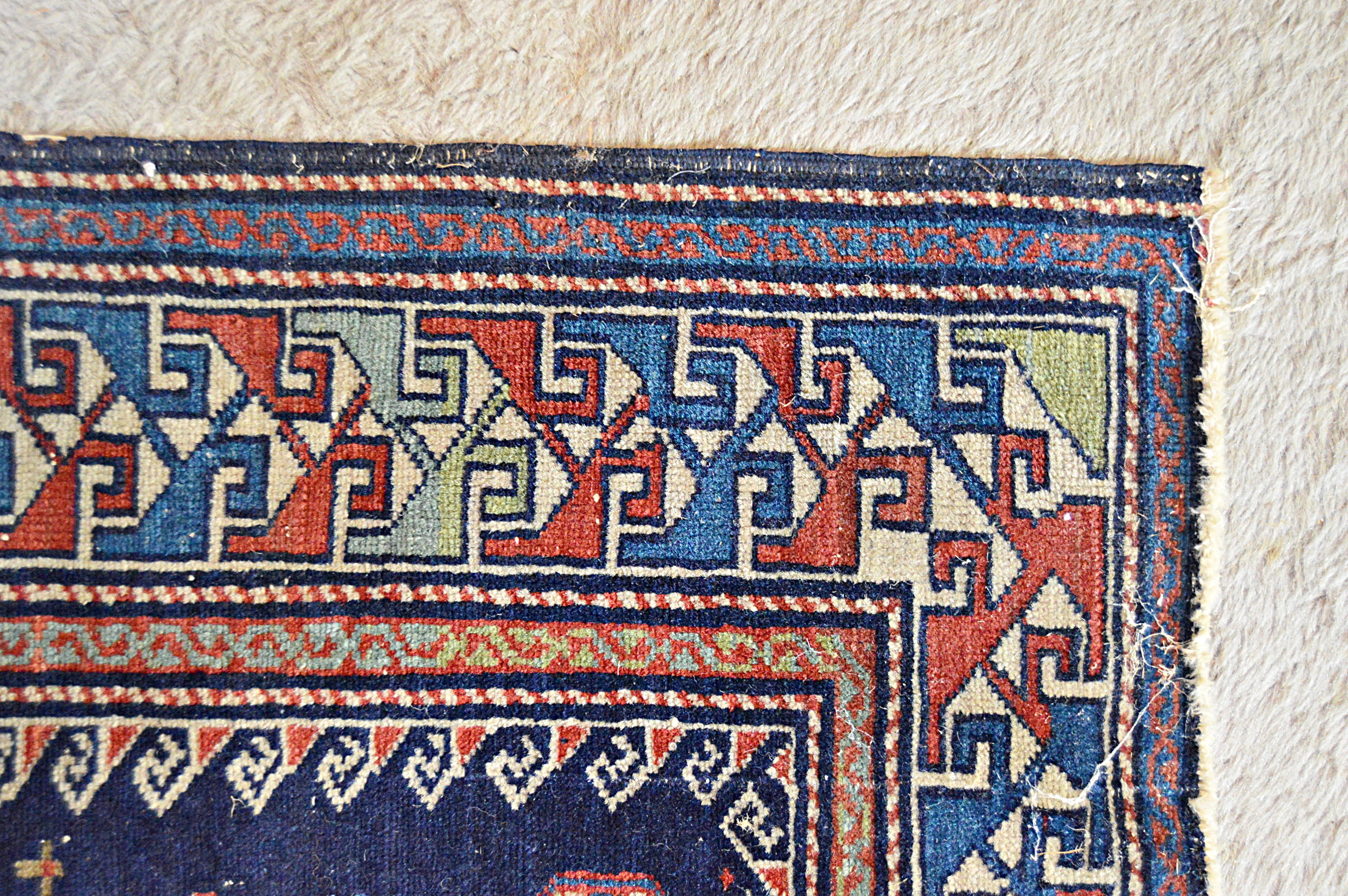 Antique Hand-Knotted Caucasian Shirvan Wool Accent Rug