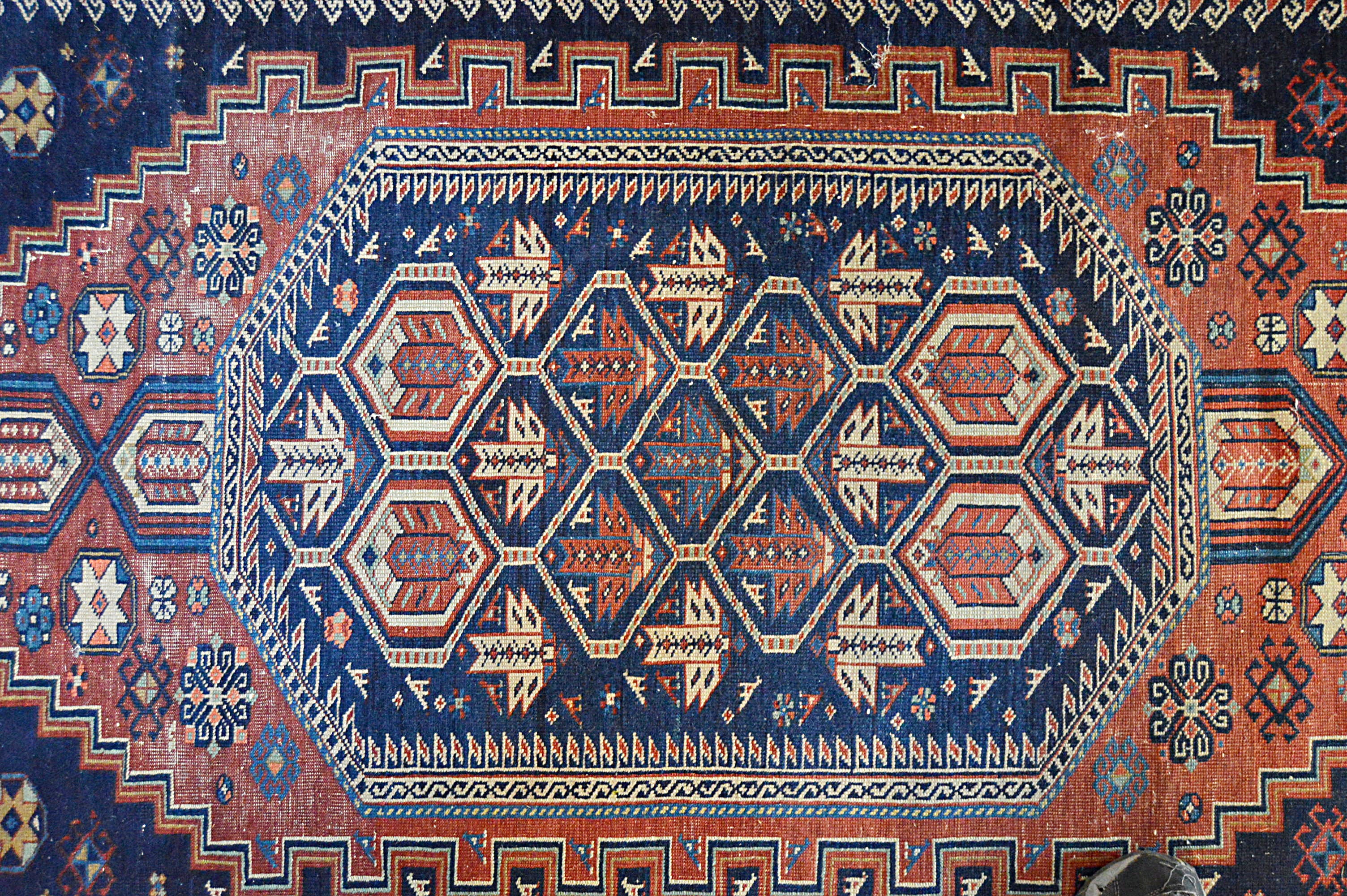 Antique Hand-Knotted Caucasian Shirvan Wool Accent Rug