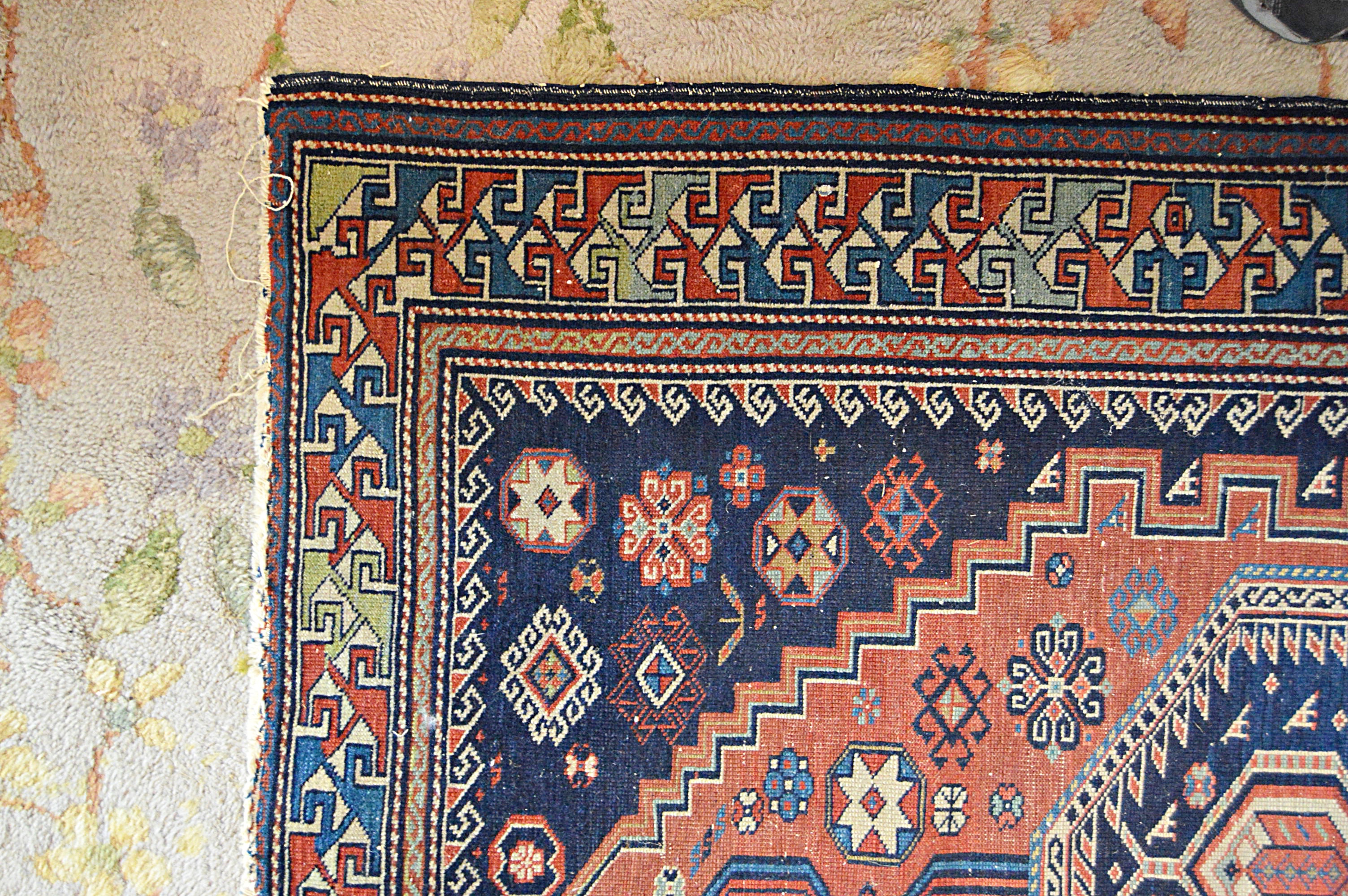 Antique Hand-Knotted Caucasian Shirvan Wool Accent Rug