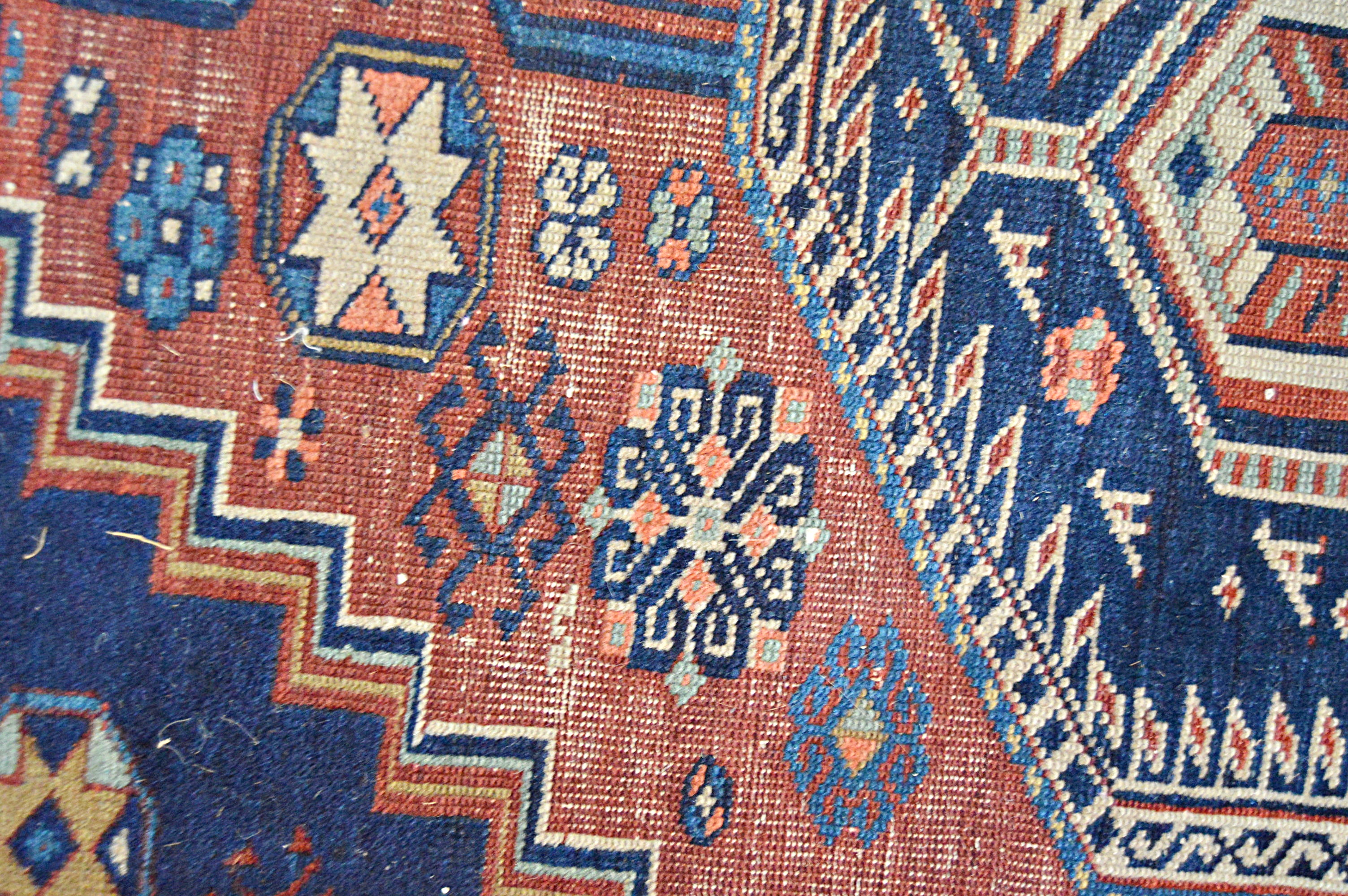 Antique Hand-Knotted Caucasian Shirvan Wool Accent Rug