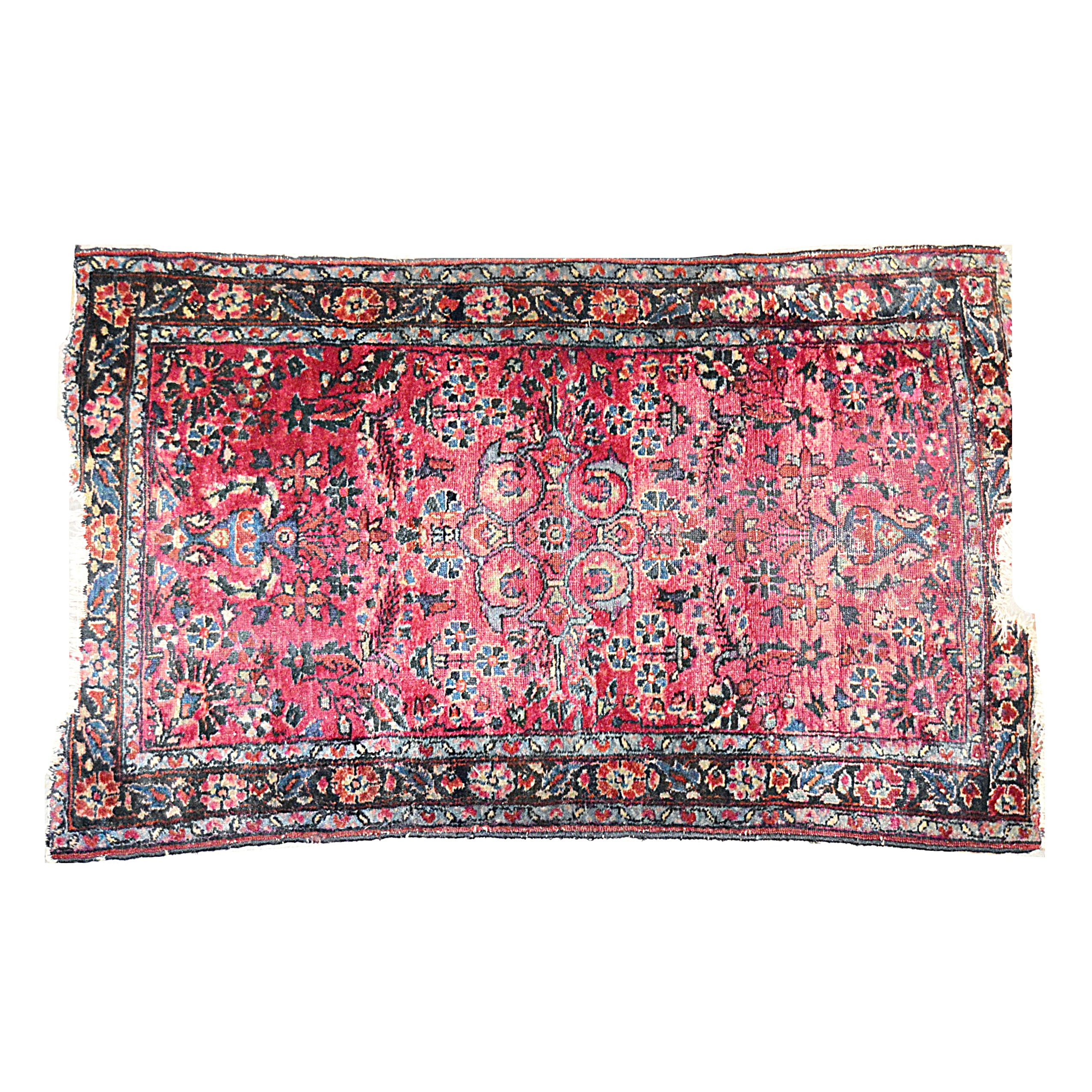 Antique Hand-Knotted Malayer Sarouk Wool Accent Rug