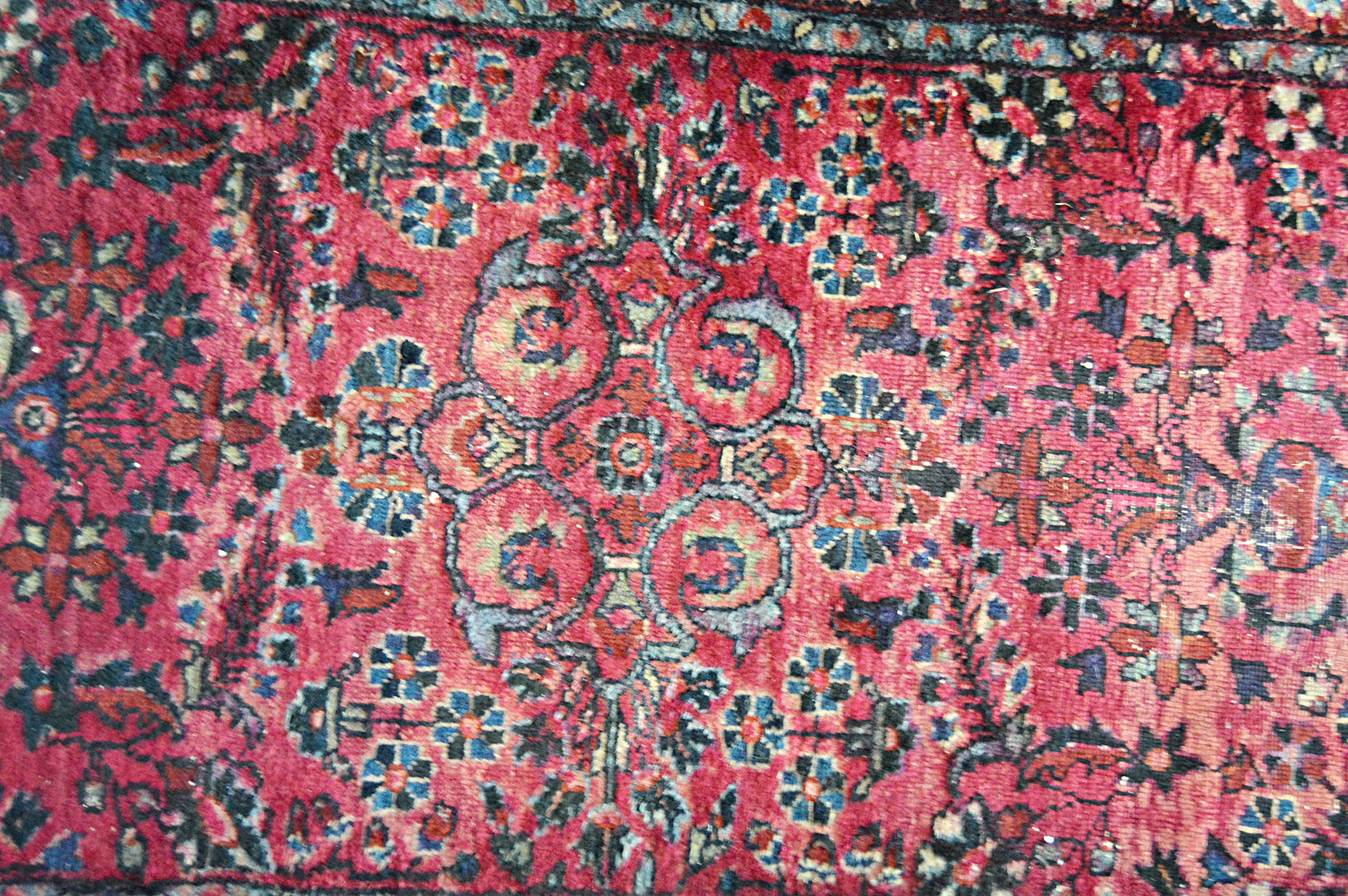 Antique Hand-Knotted Malayer Sarouk Wool Accent Rug