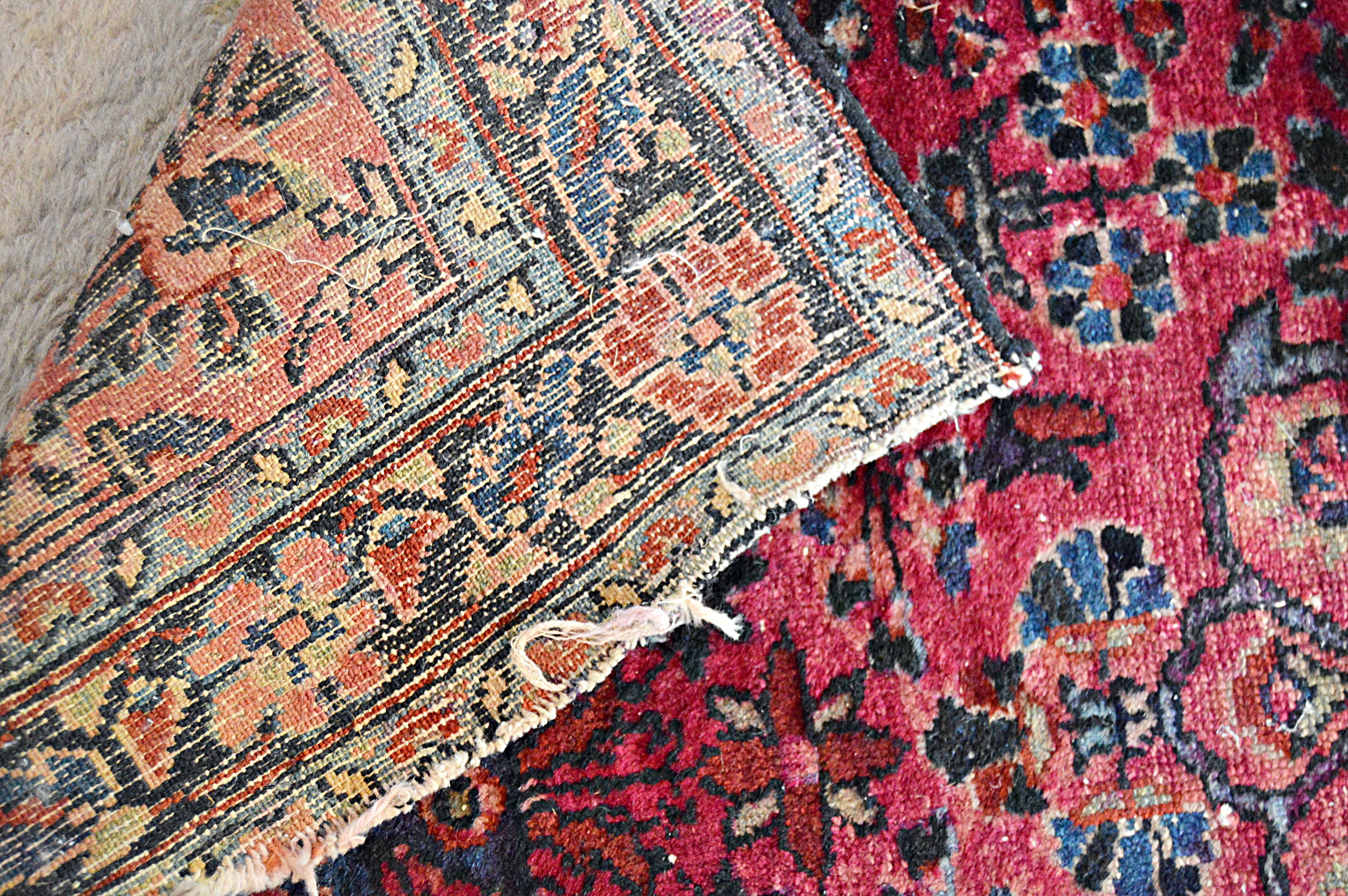 Antique Hand-Knotted Malayer Sarouk Wool Accent Rug