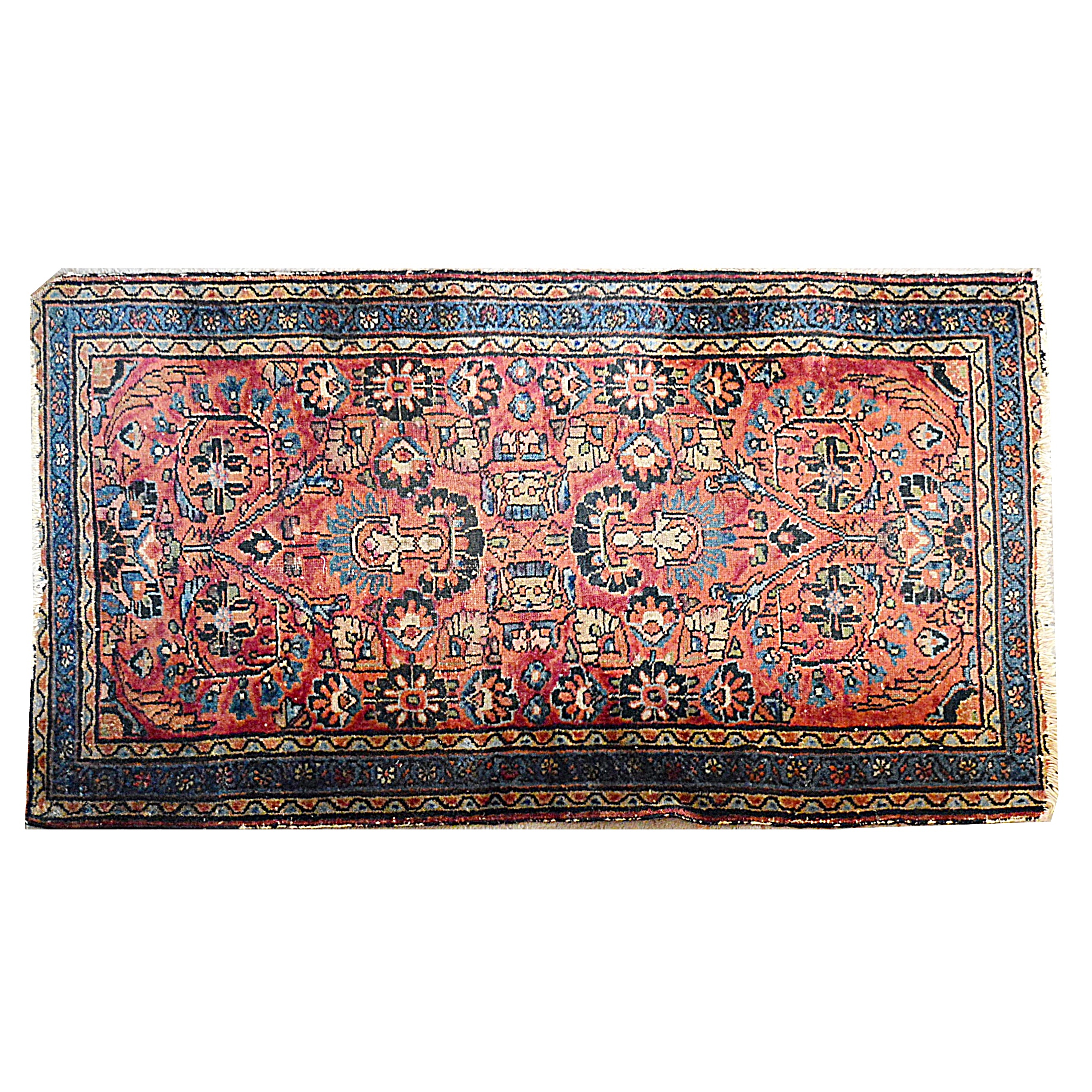 Antique Hand-Knotted Sarouk Wool Accent Rug