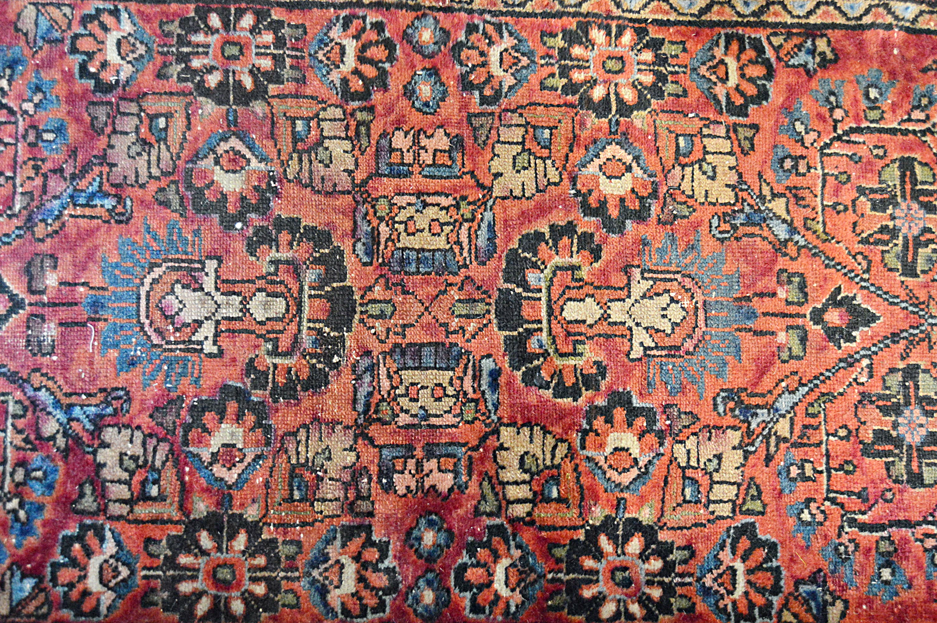 Antique Hand-Knotted Sarouk Wool Accent Rug