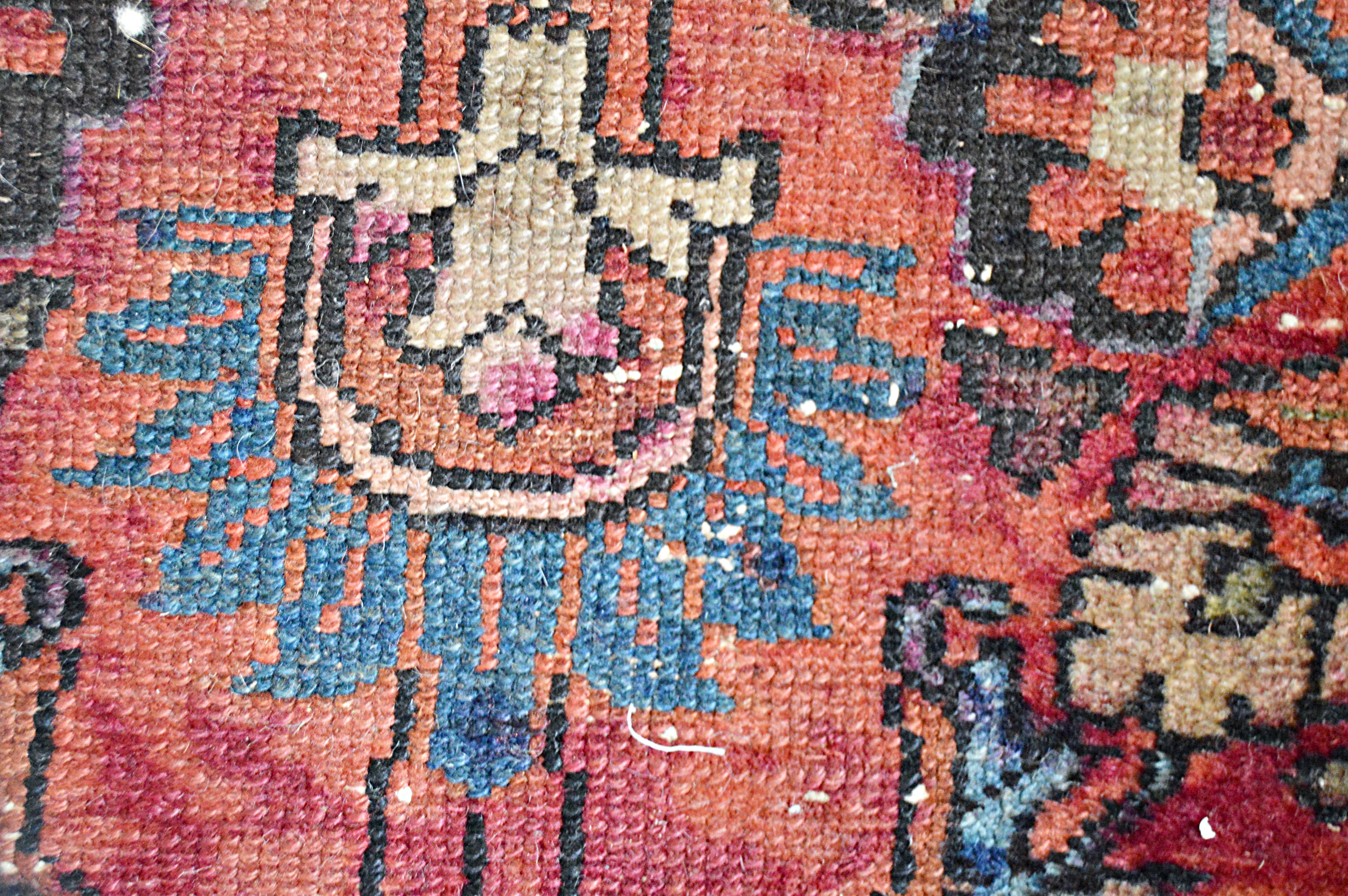 Antique Hand-Knotted Sarouk Wool Accent Rug