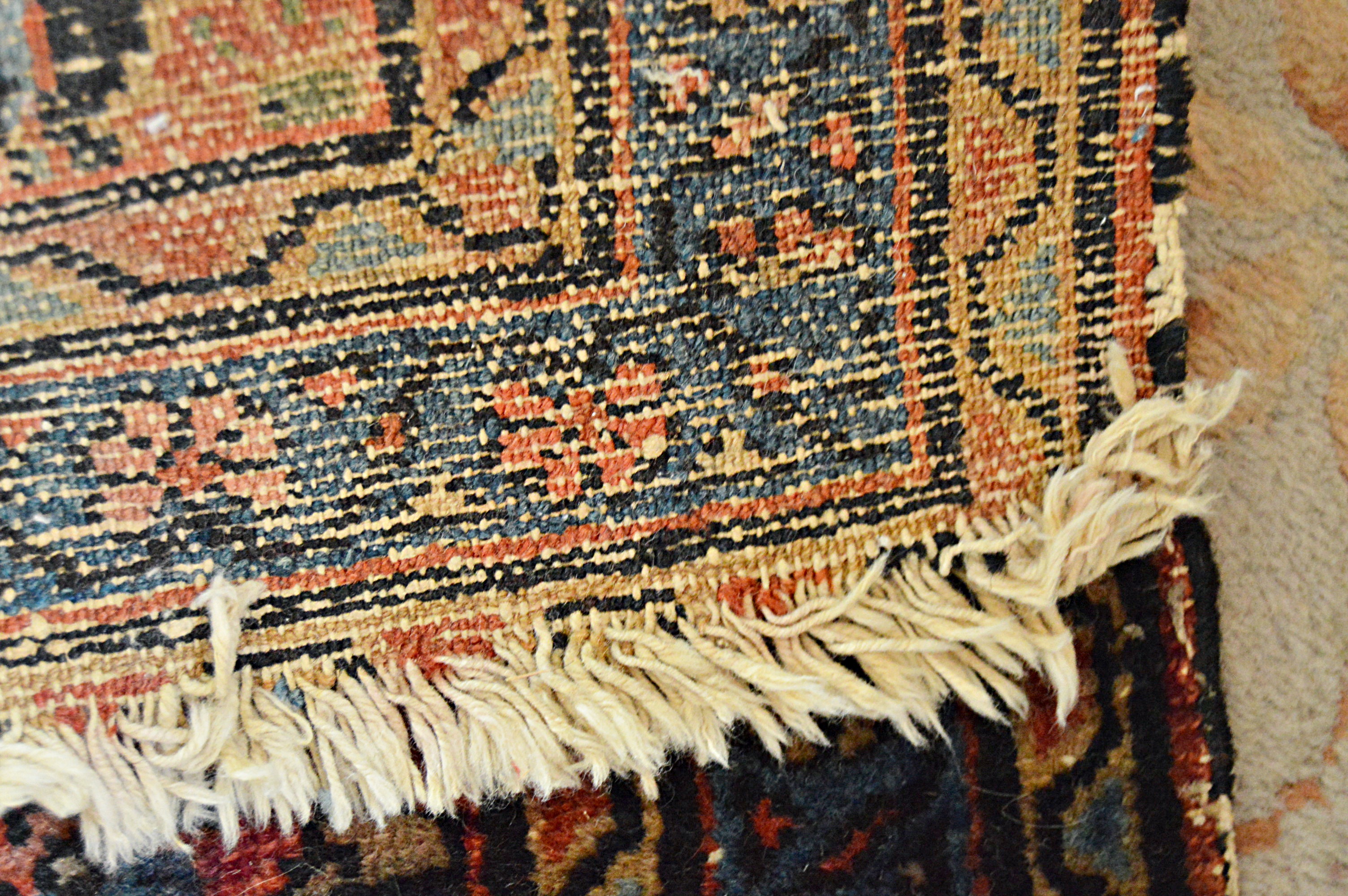 Antique Hand-Knotted Sarouk Wool Accent Rug