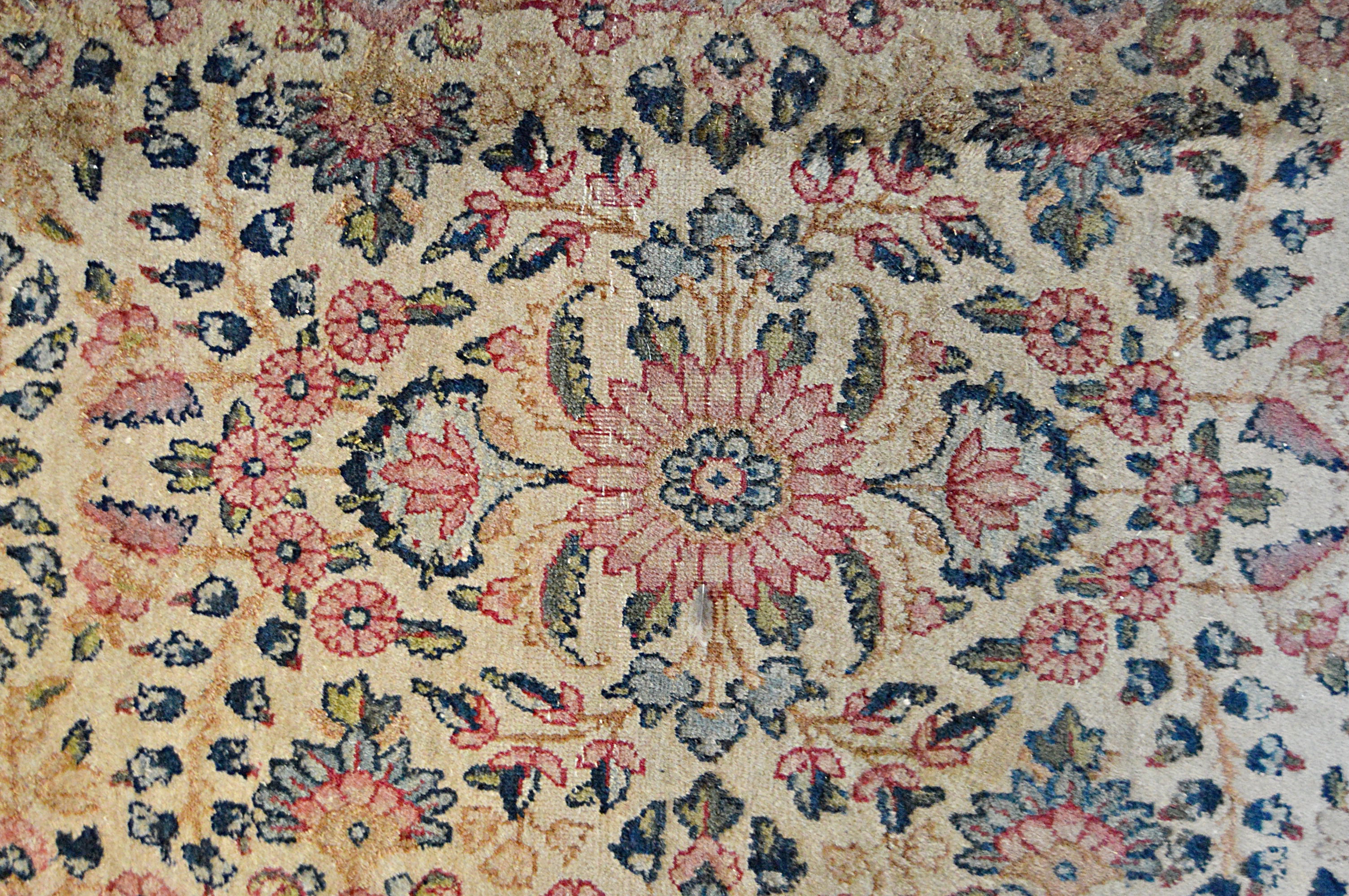 Semi-Antique Hand-Knotted Persian Kerman Accent Rug