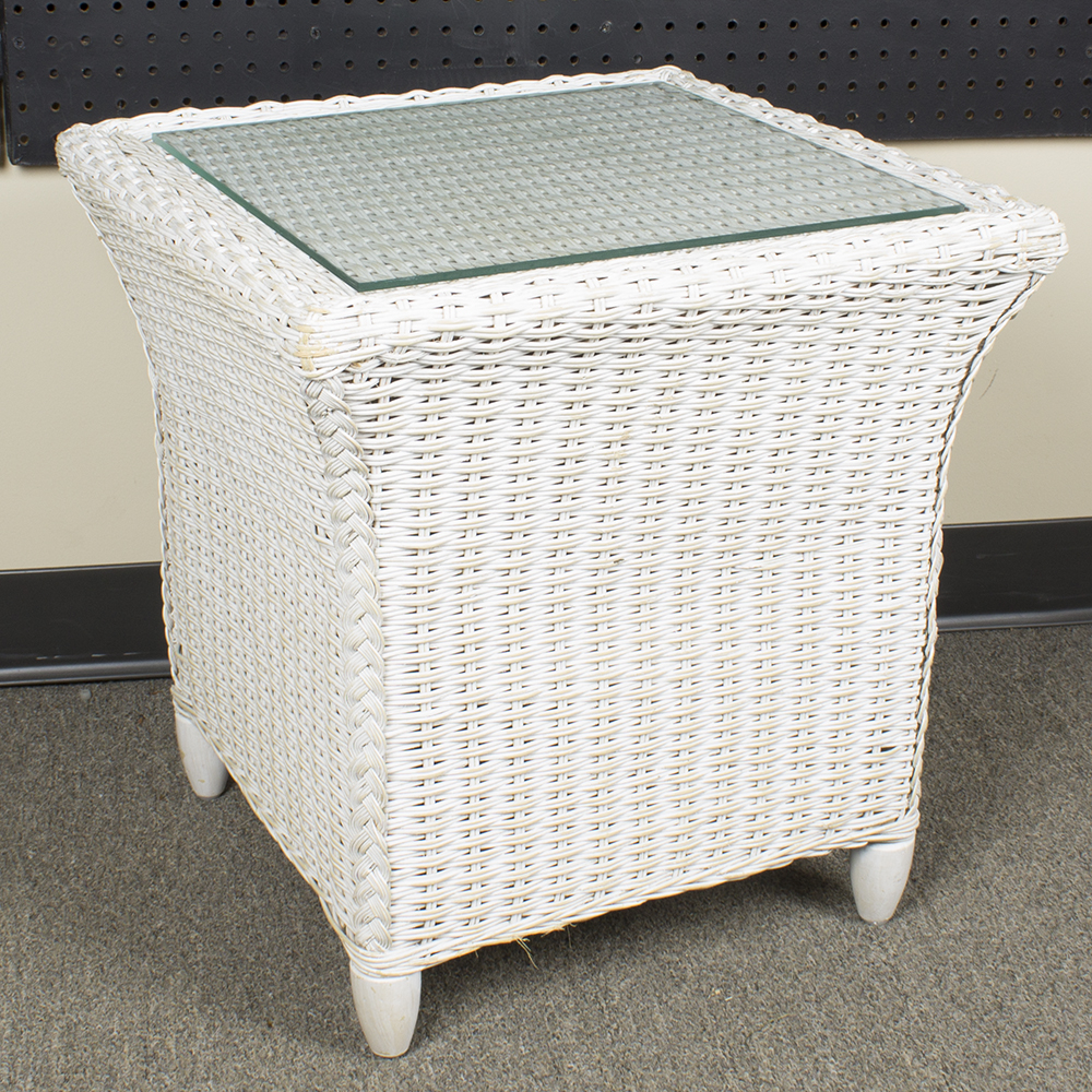 White Wicker Side Table