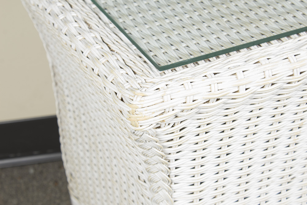 White Wicker Side Table