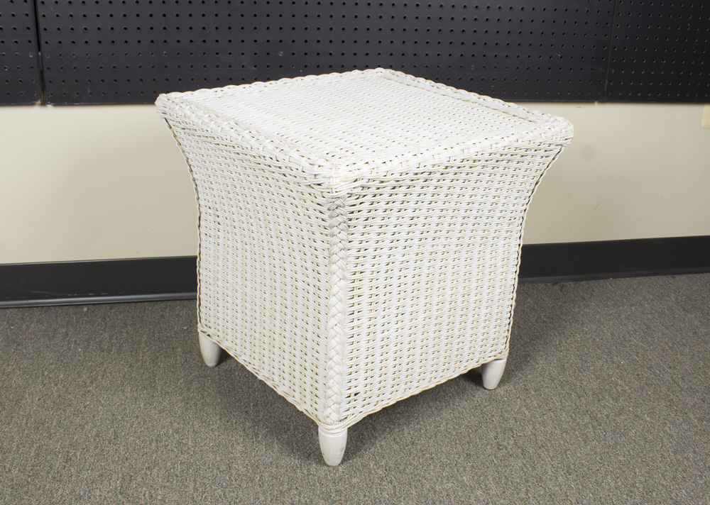 White Wicker Side Table
