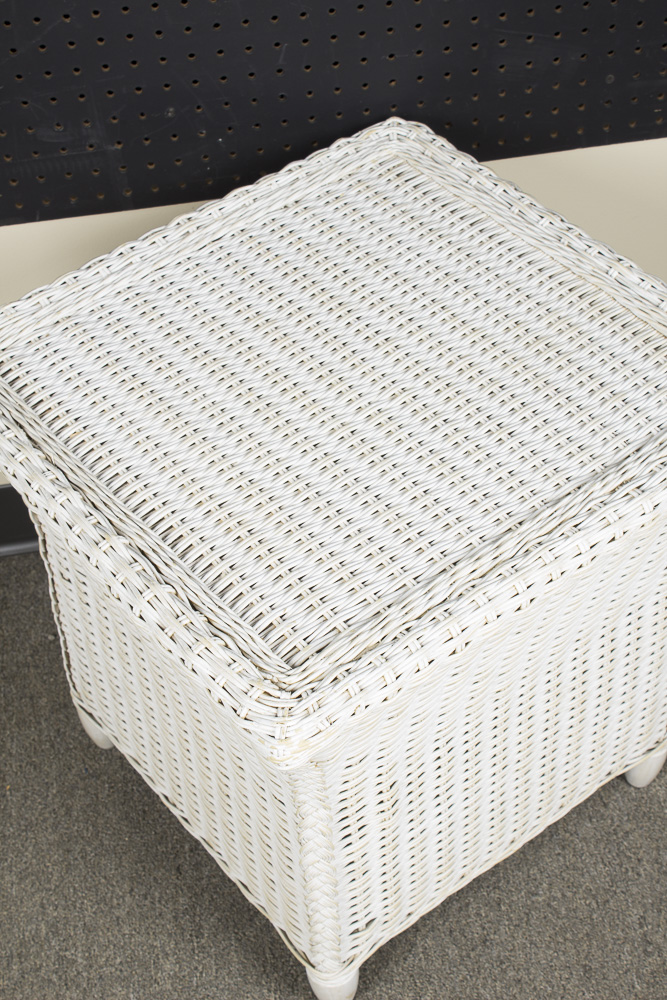 White Wicker Side Table