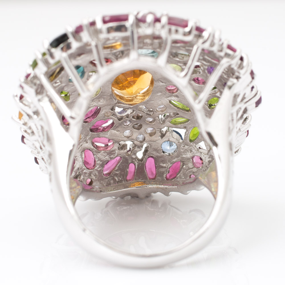Sterling Silver Large 15.79 CTW Multi-Gemstone Flower Ring