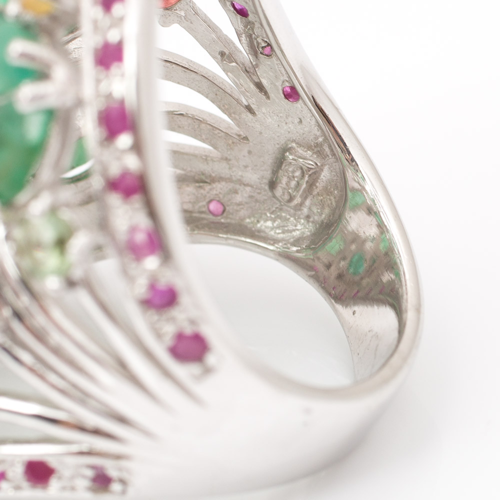Sterling Silver Emerald, Sapphire, and Ruby Flower Ring