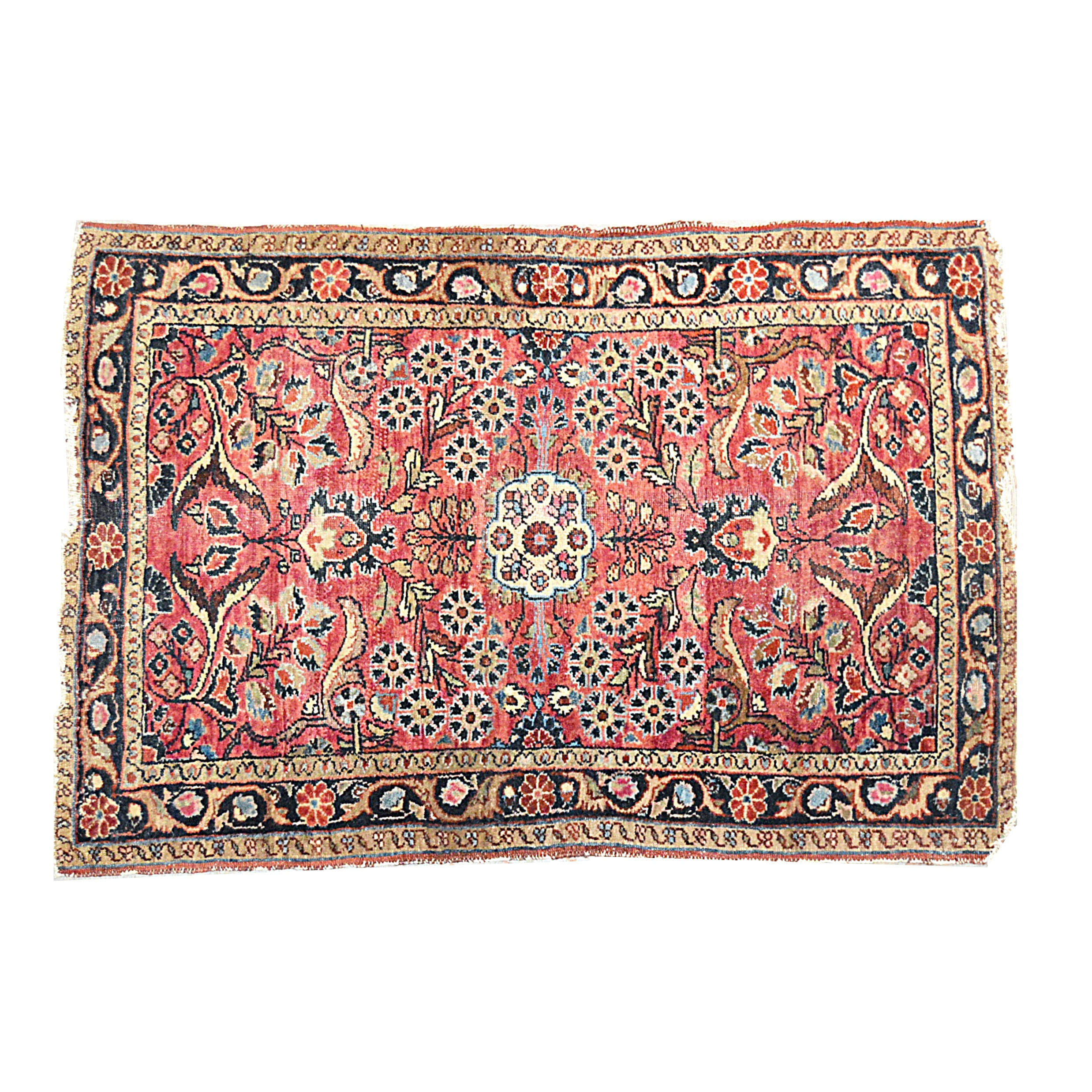 Antique Hand-Knotted Sarouk Accent Rug