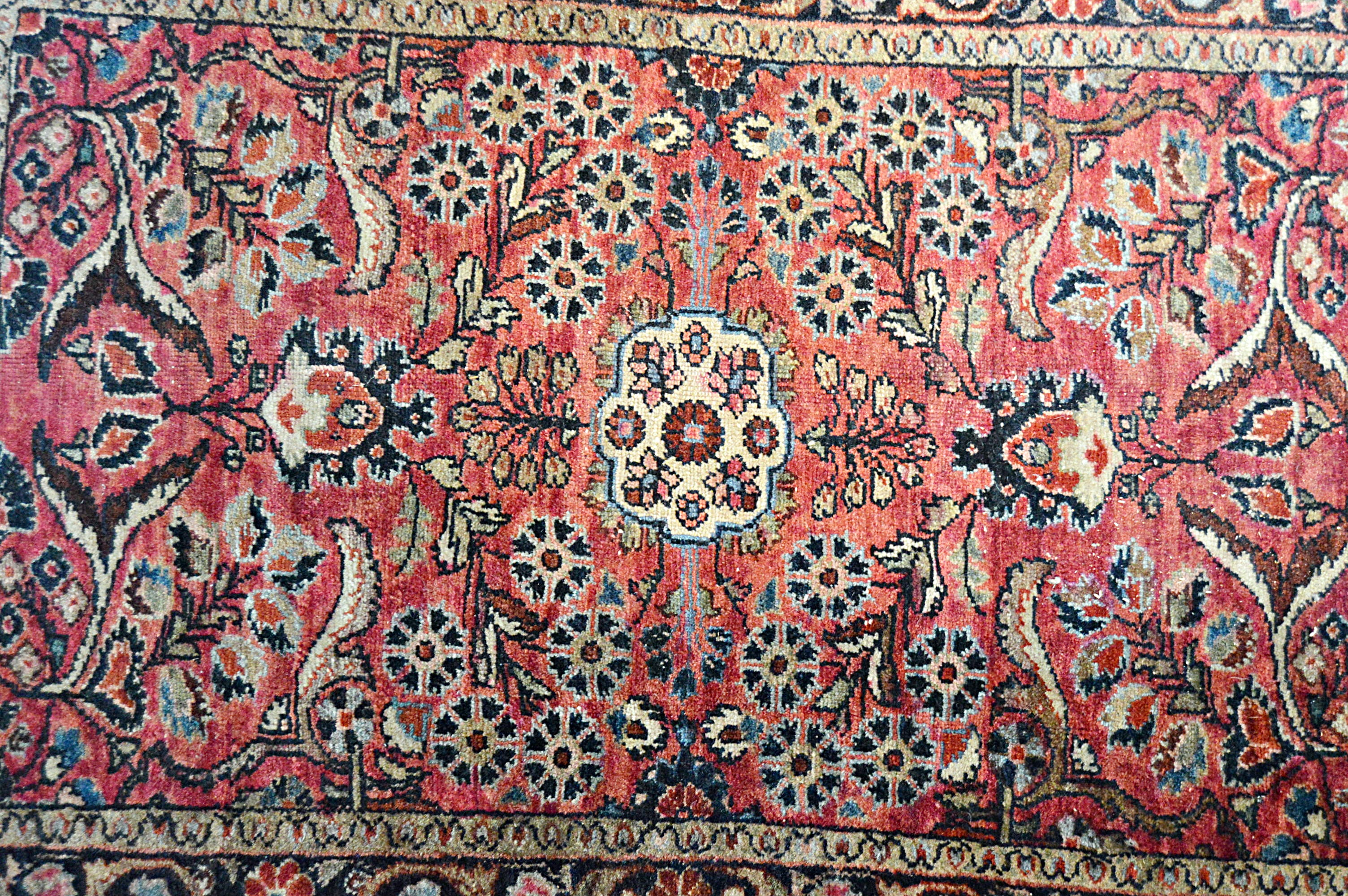 Antique Hand-Knotted Sarouk Accent Rug