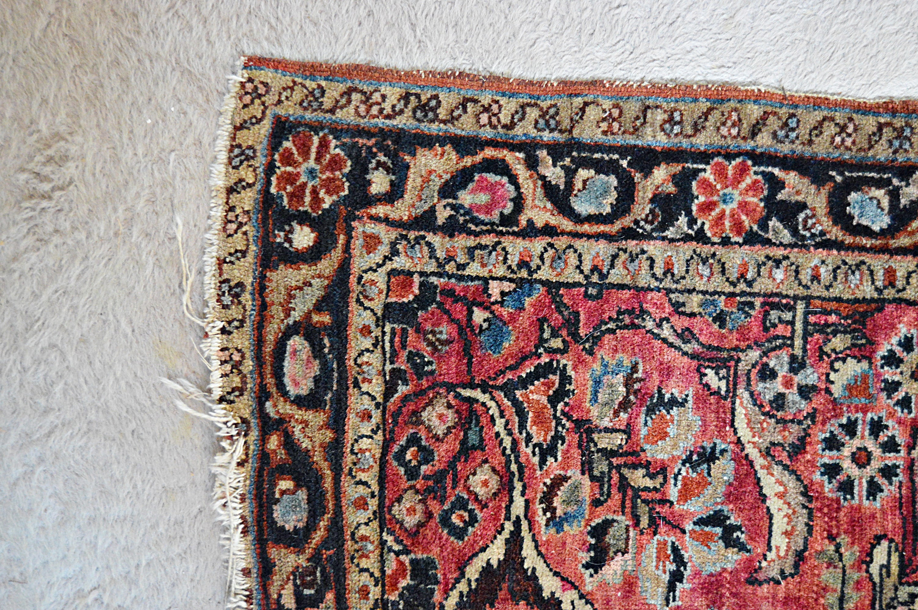 Antique Hand-Knotted Sarouk Accent Rug