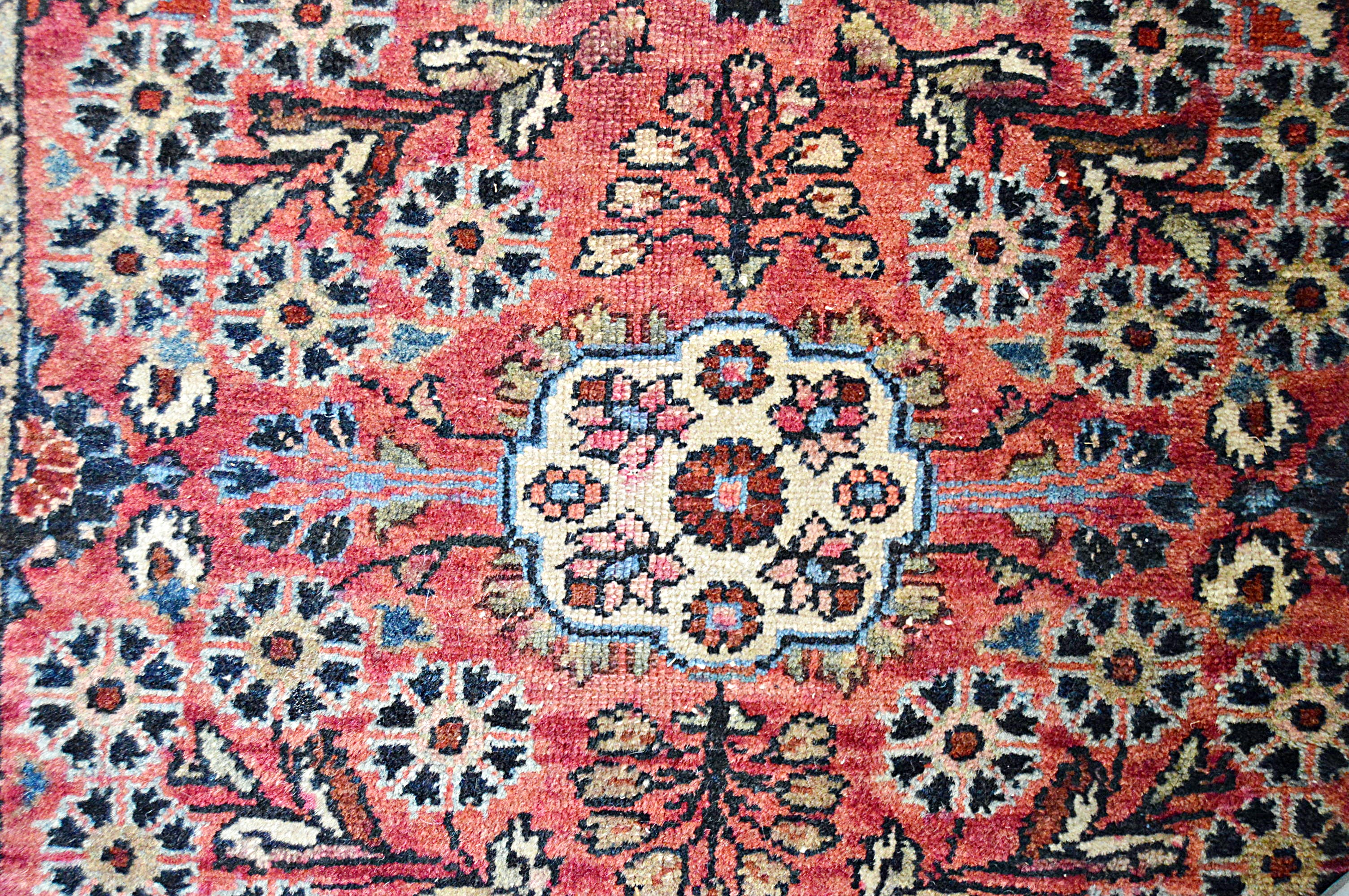 Antique Hand-Knotted Sarouk Accent Rug