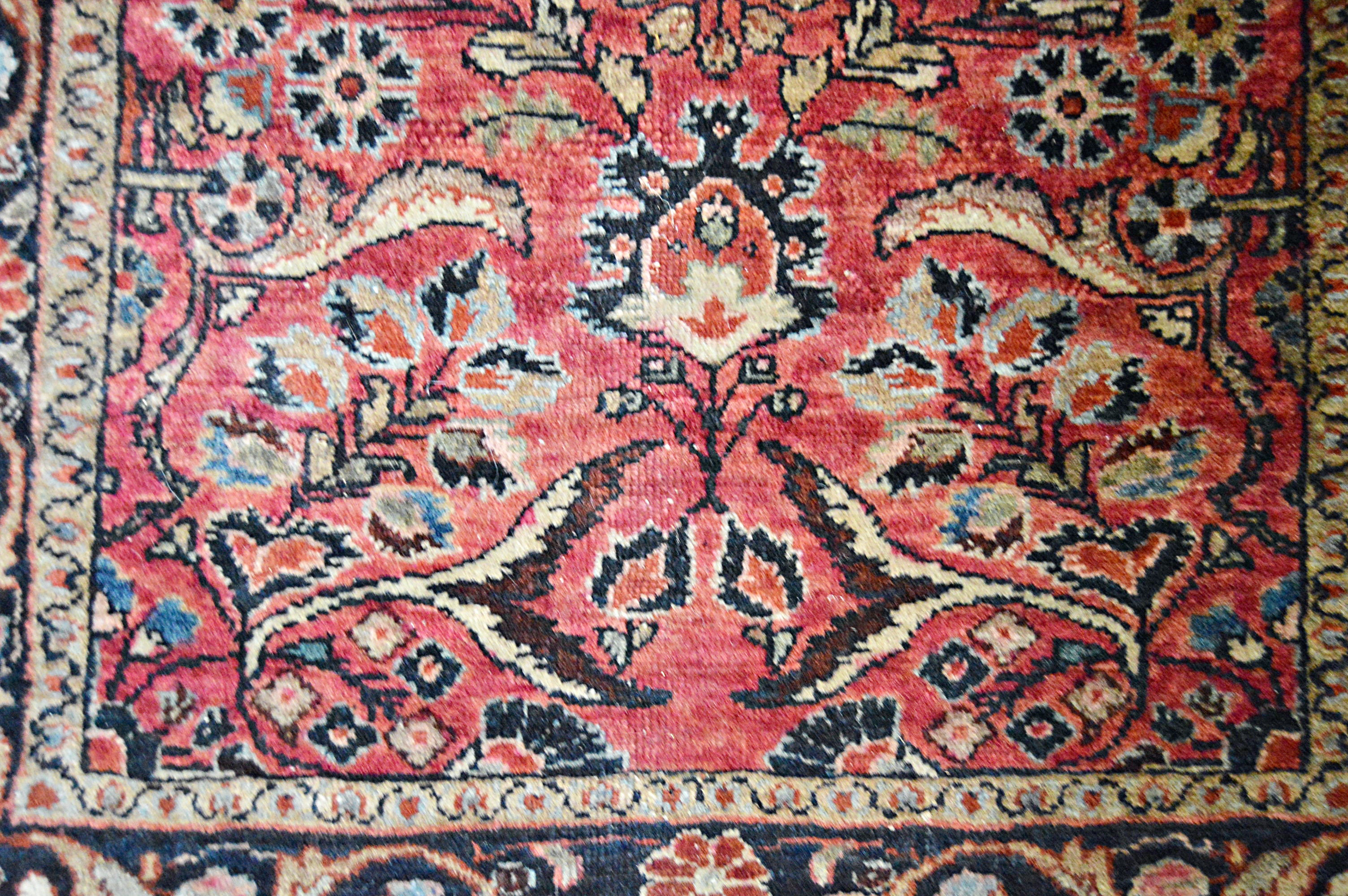 Antique Hand-Knotted Sarouk Accent Rug