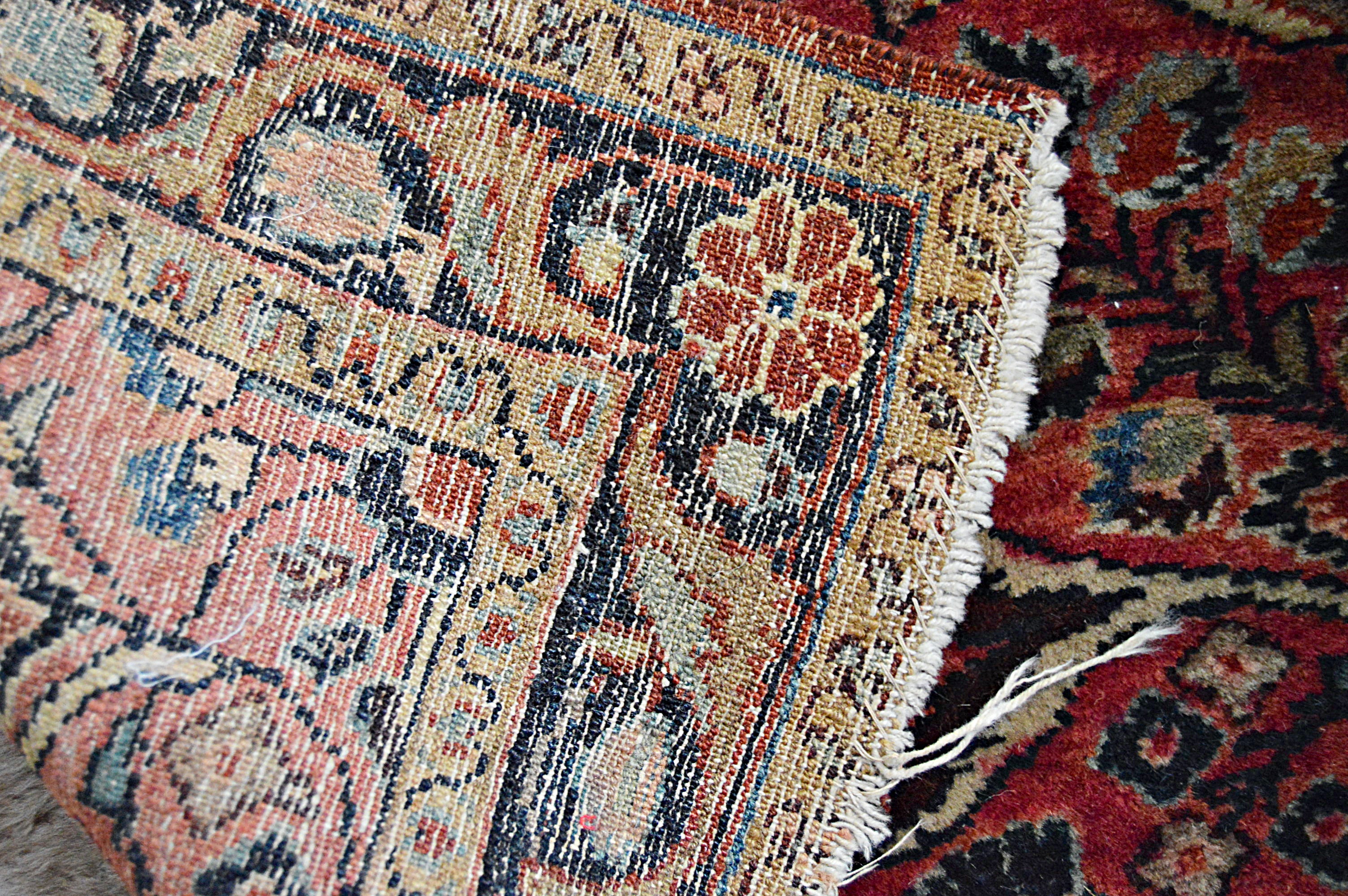 Antique Hand-Knotted Sarouk Accent Rug