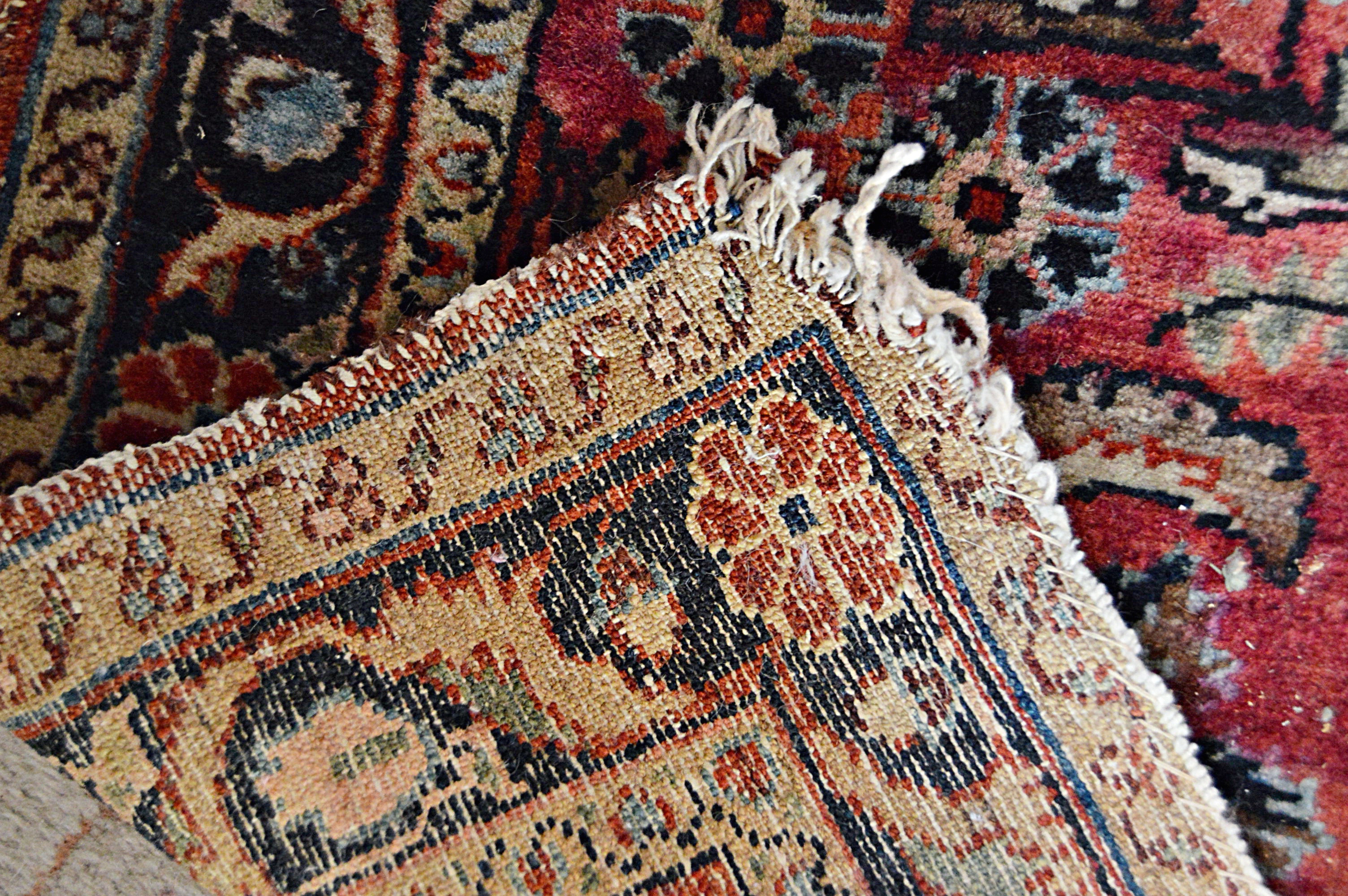 Antique Hand-Knotted Sarouk Accent Rug