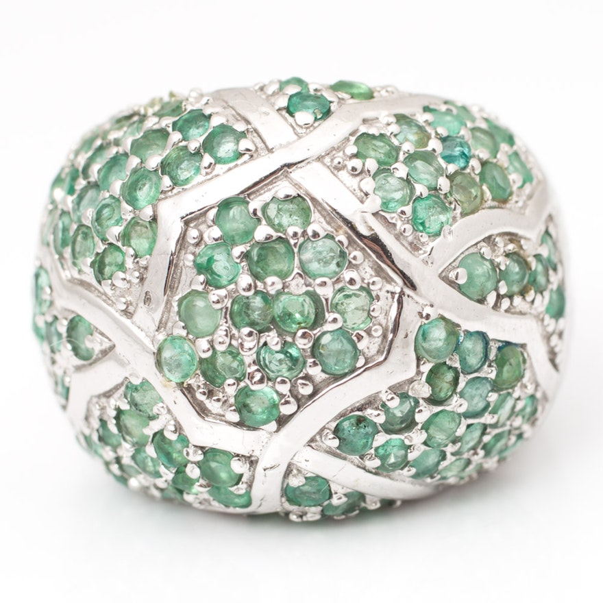 Sterling Silver Domed Emerald Ring