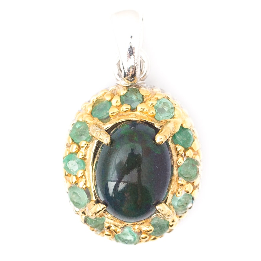 Gold Wash Sterling Silver Opal and Emerald Pendant