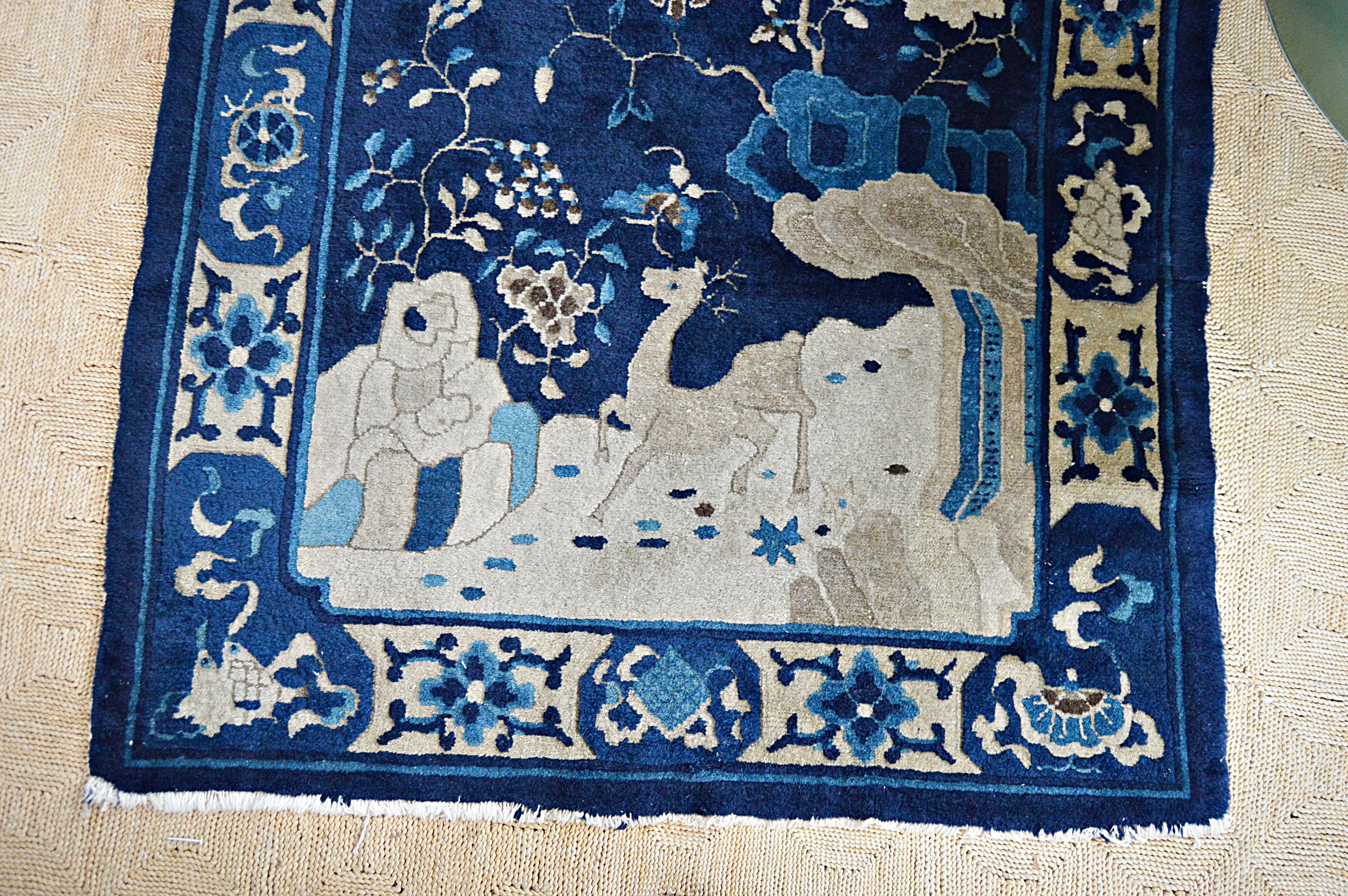 Semi-Antique Handwoven Chinese Wool Accent Rug