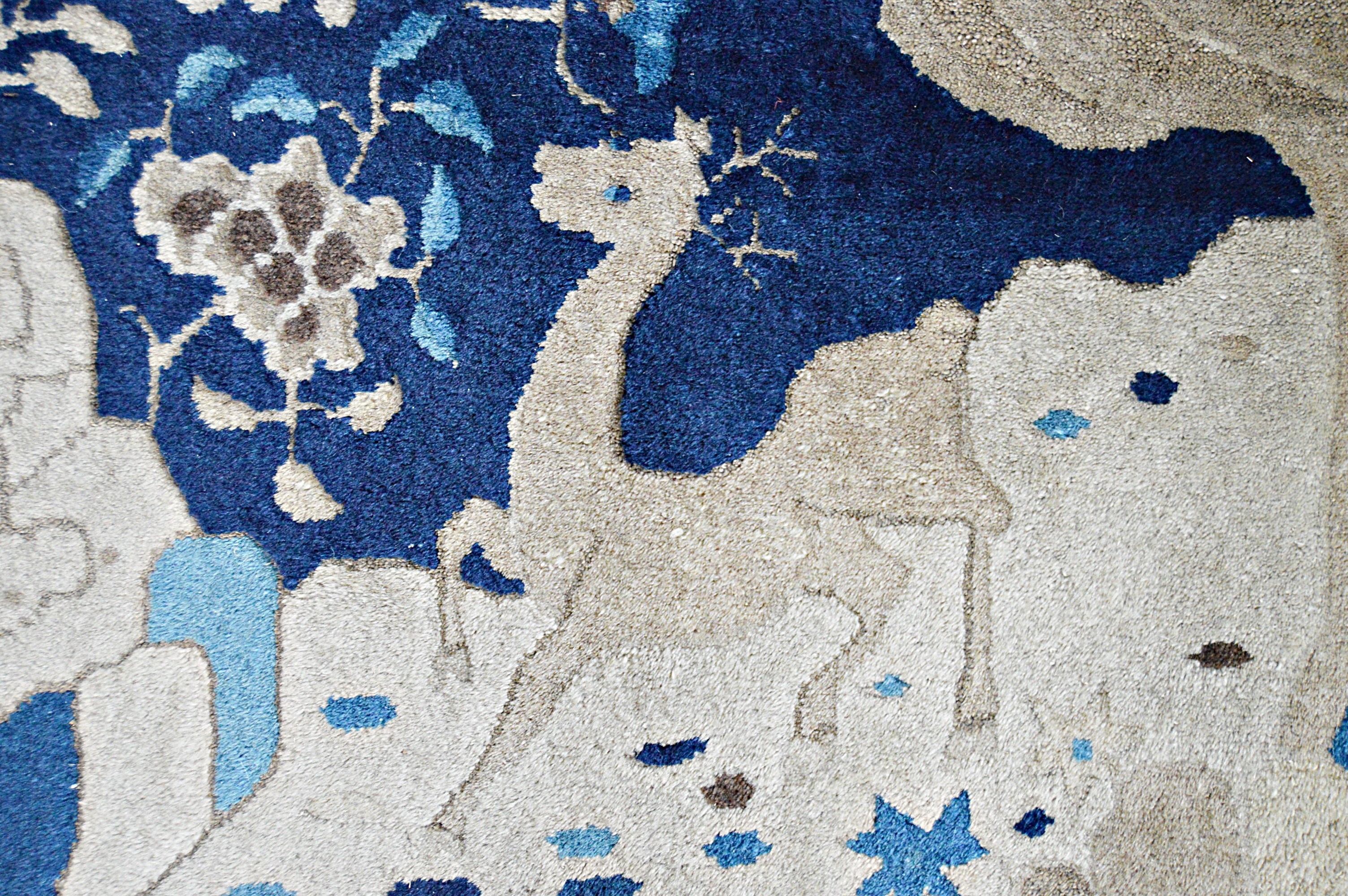 Semi-Antique Handwoven Chinese Wool Accent Rug