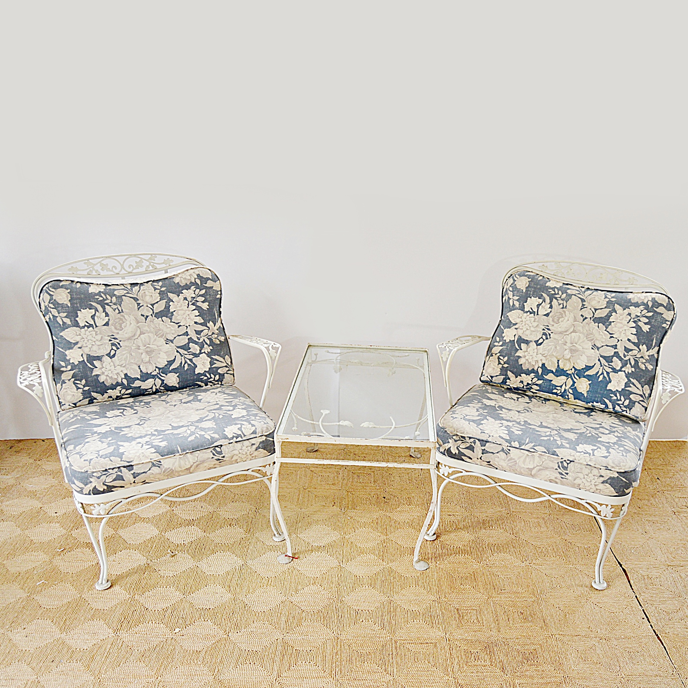 Vintage Iron Patio Chairs and Side Table