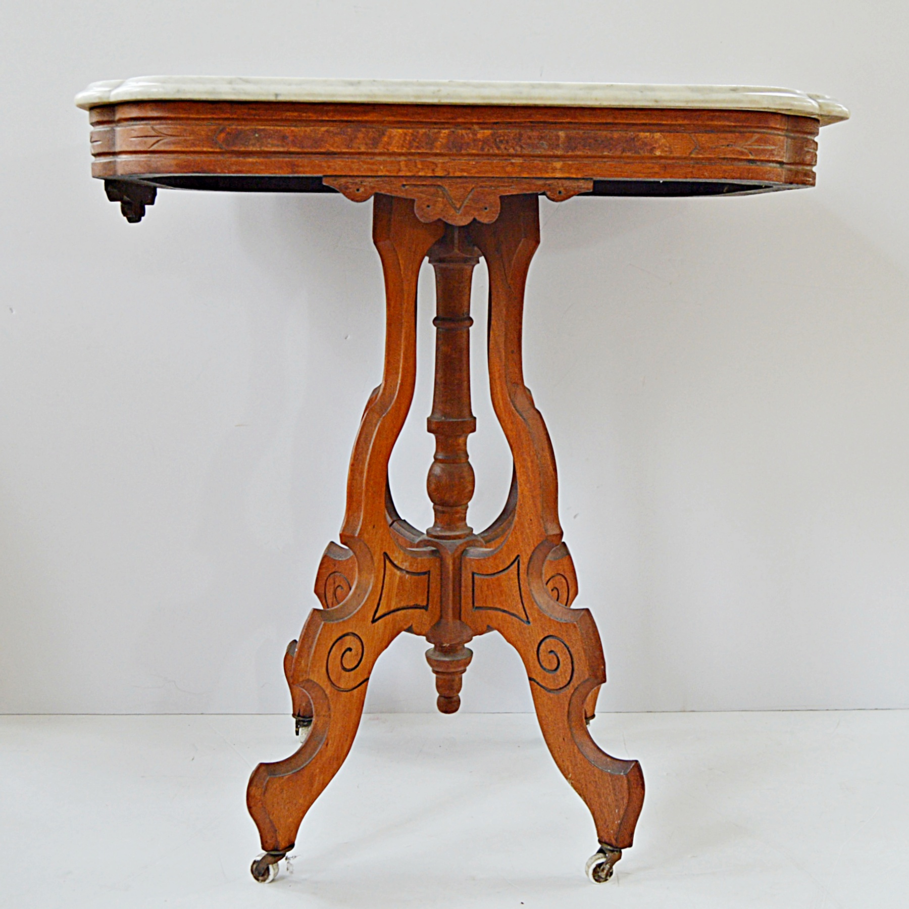 Victorian Eastlake Walnut Parlor Table with Marble Top