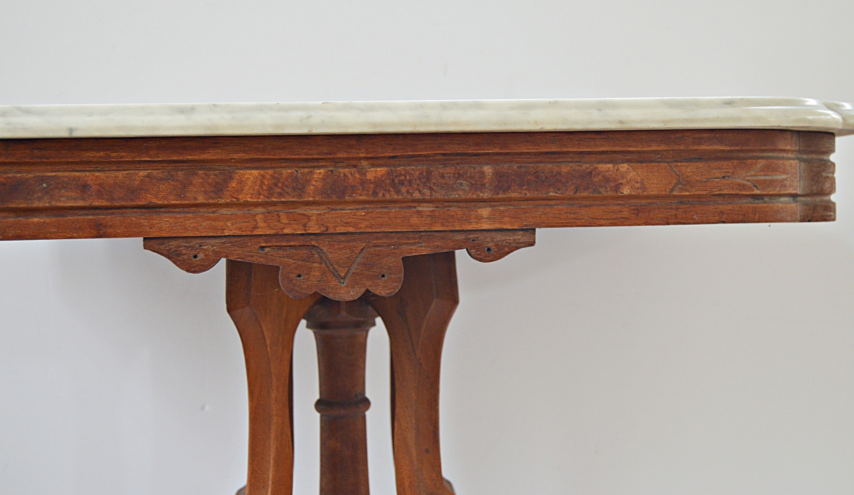 Victorian Eastlake Walnut Parlor Table with Marble Top