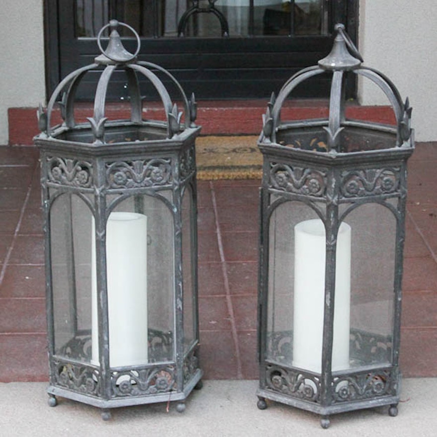 Pair of Vintage Outdoor Candle Lanterns